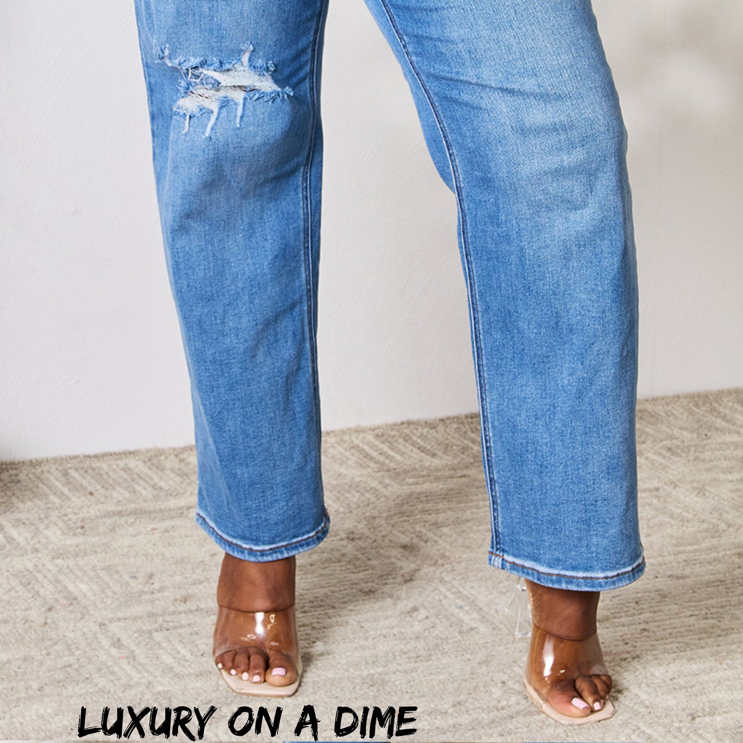 High Waist Distressed Denim Straight Leg Relaxed Fit Judy Blue Jean Pants