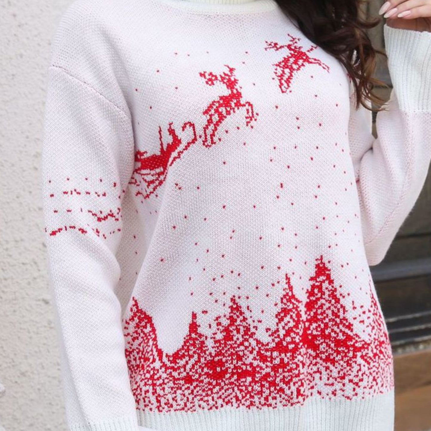 Knit Turtleneck Santa Reindeer Classy Winter Christmas Scene Chic Sweater