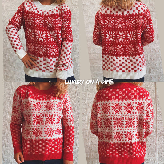 Fair Isle Color Contrast Winter Snowflake Long Sleeve Minimalist Sweater