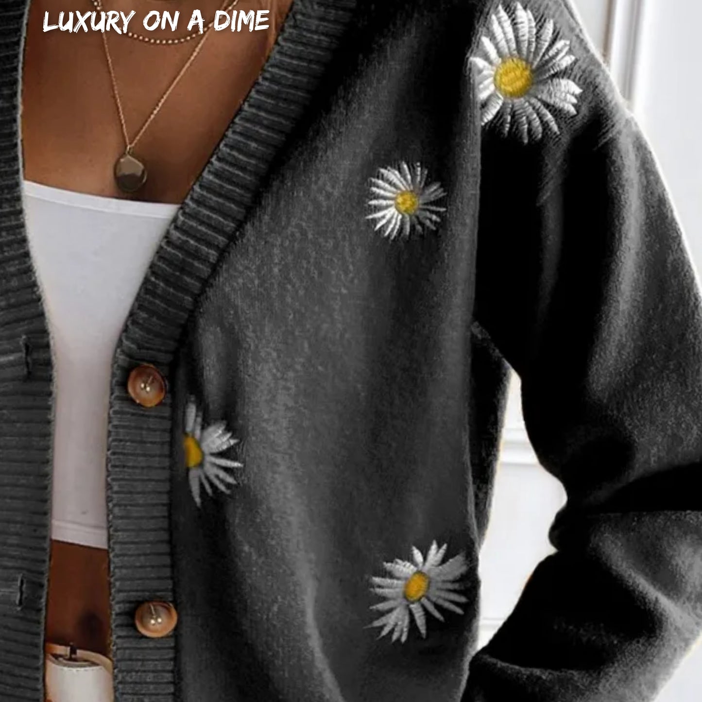 Embroidered Cropped Knit Button Front Retro Long Sleeve Soft Cardigan