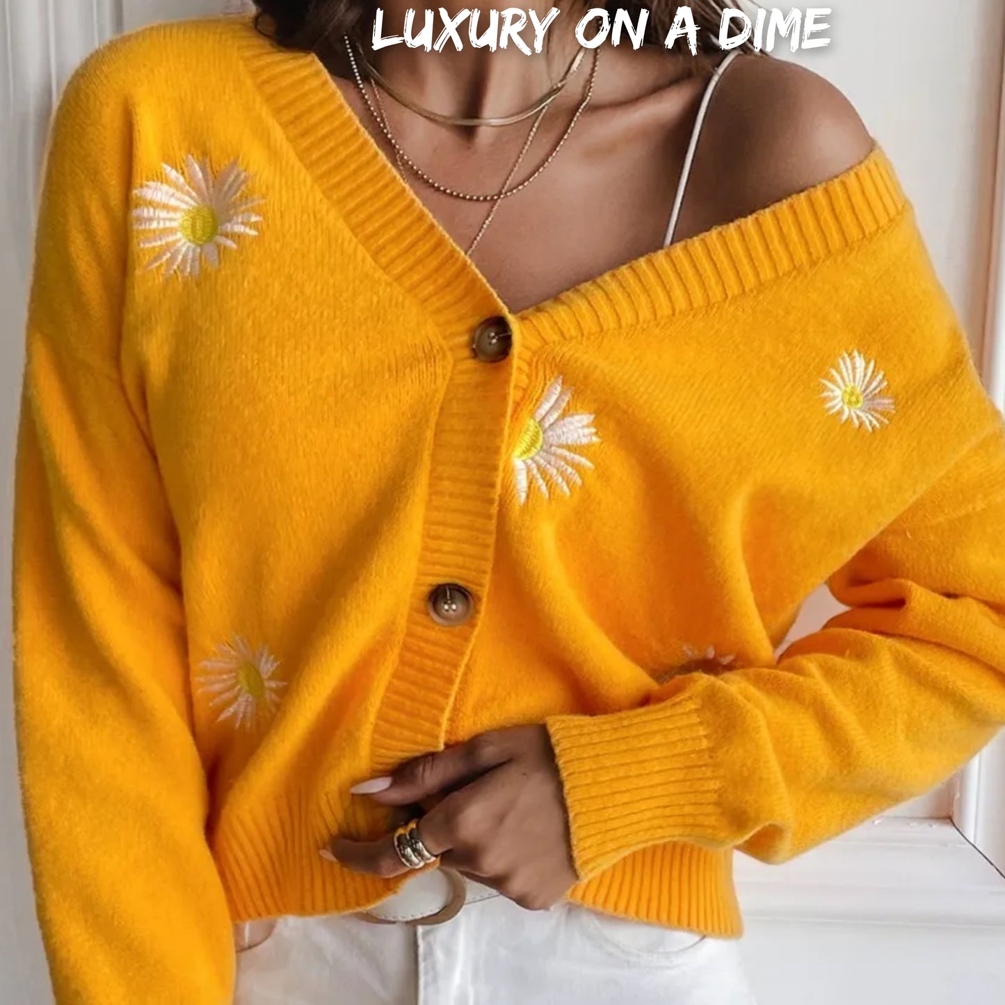 Embroidered Cropped Knit Button Front Retro Long Sleeve Soft Cardigan