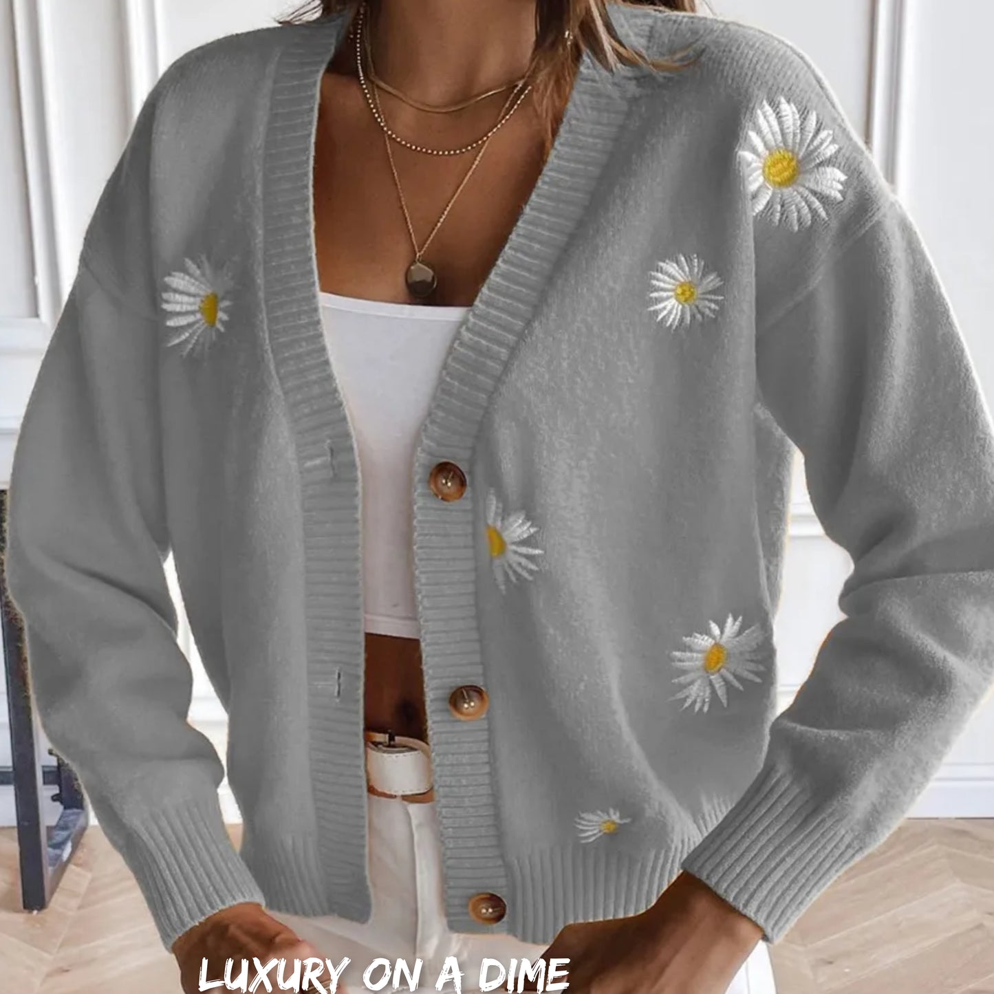 Embroidered Cropped Knit Button Front Retro Long Sleeve Soft Cardigan