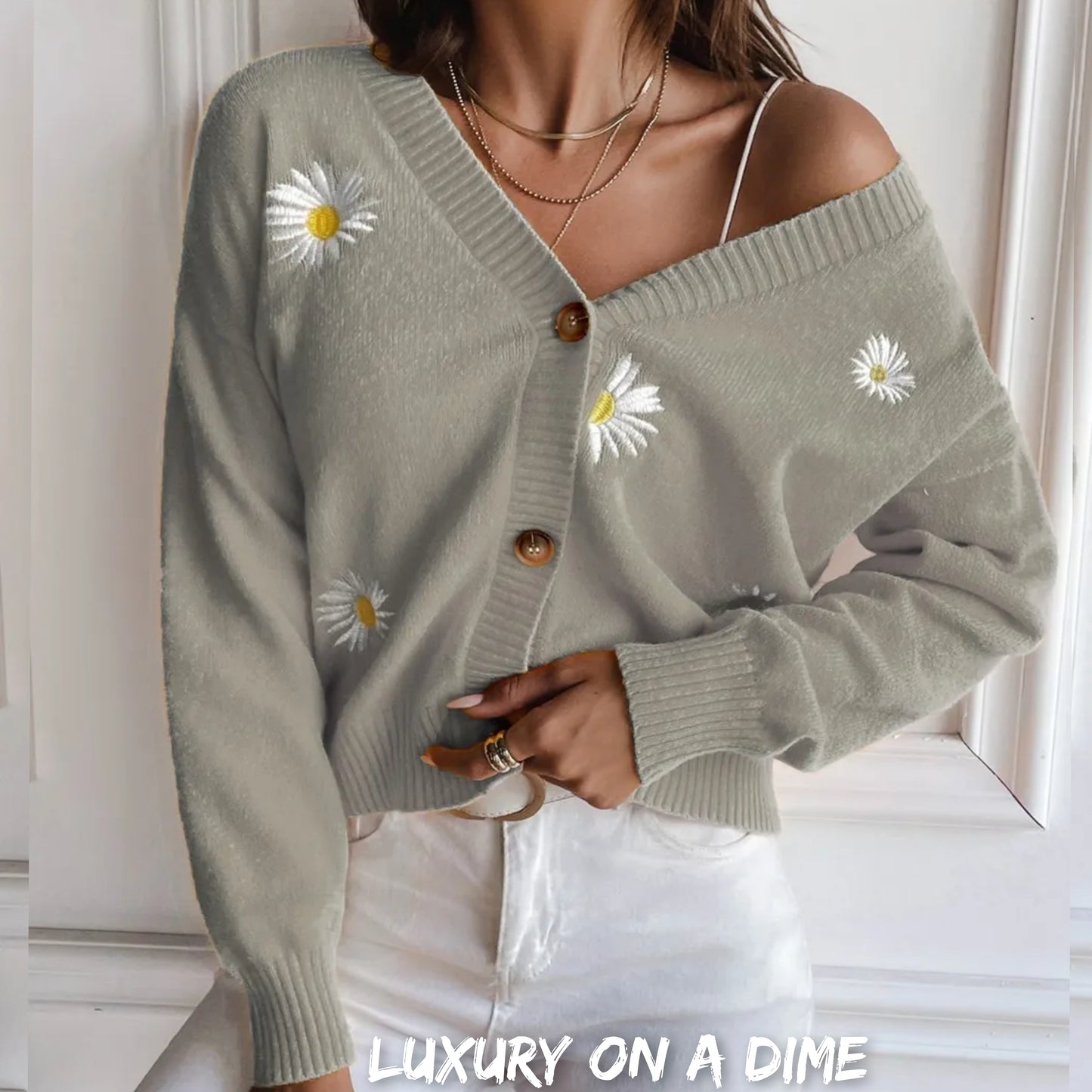 Embroidered Cropped Knit Button Front Retro Long Sleeve Soft Cardigan