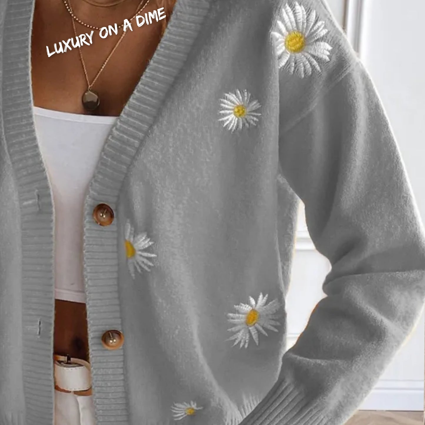 Embroidered Cropped Knit Button Front Retro Long Sleeve Soft Cardigan