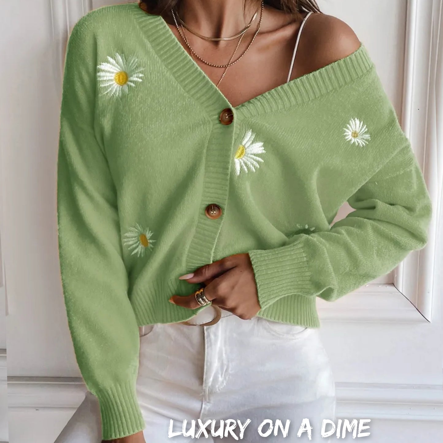 Embroidered Cropped Knit Button Front Retro Long Sleeve Soft Cardigan