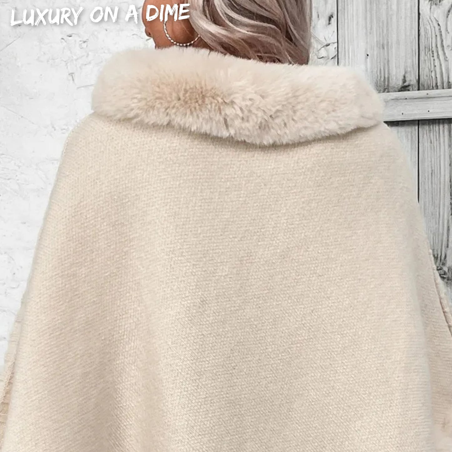 Soft Plush Faux Fur Woven Knit Oversized Pullover Sweater Jacket Poncho