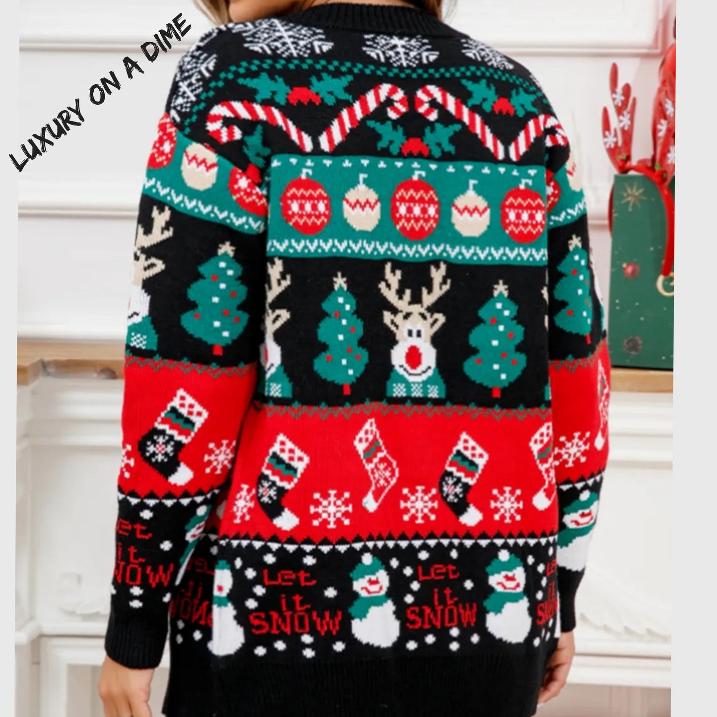 Christmas Let it Snow Long Sleeve Button Fun Colorful Knit Sweater Cardigan