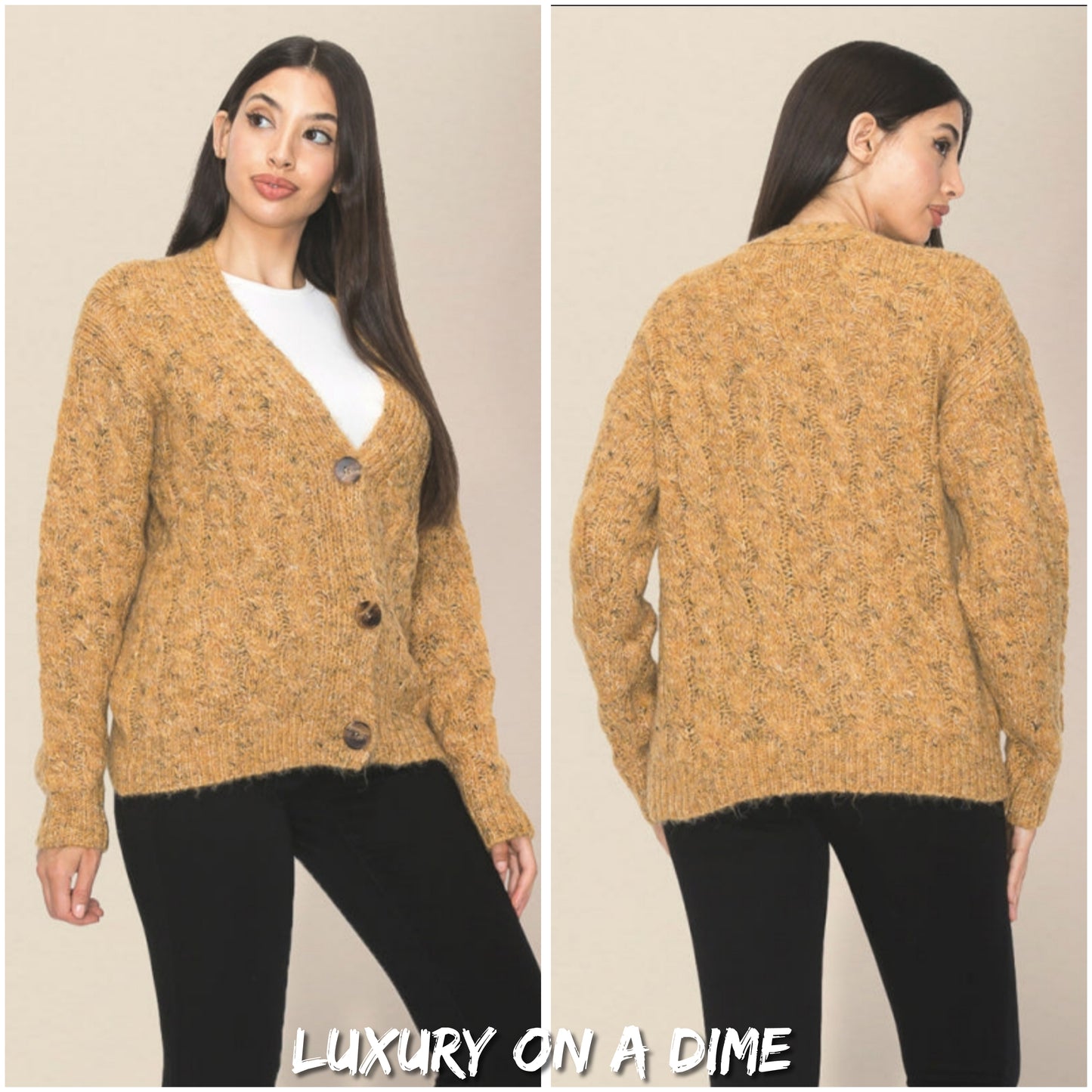 chunky cable knit fuzzy wool blend button front classic long sleeve ca