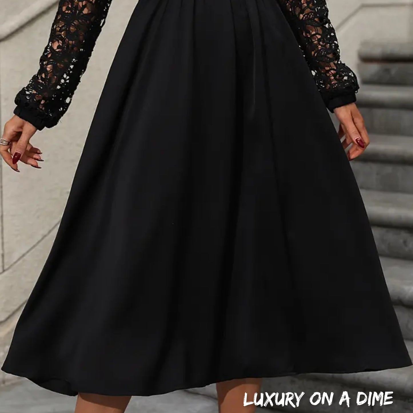 Elegant Crochet Lace Long Sleeve Classy Surplice V-Neck Midi Dress