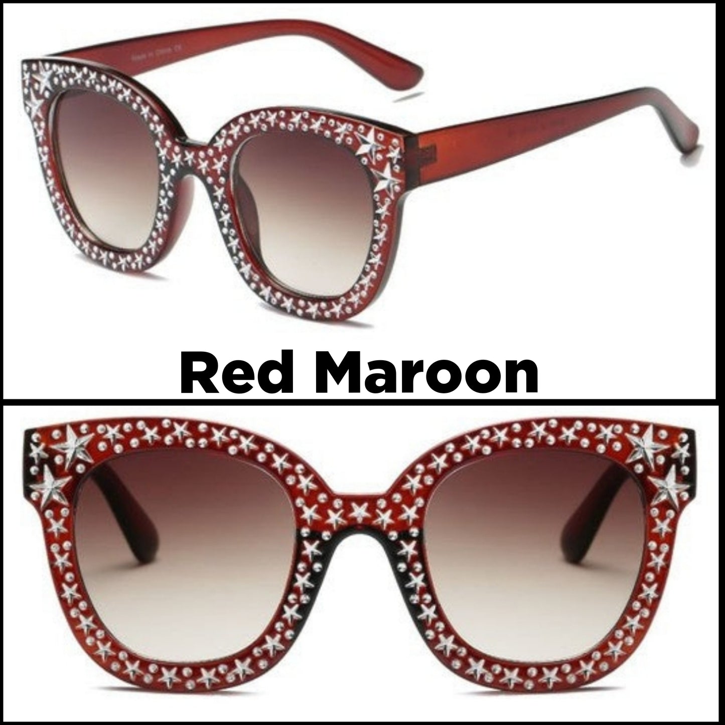 Sunglasses Star Studded Rhinestone Round Cat Eye Womens Fashion UVA