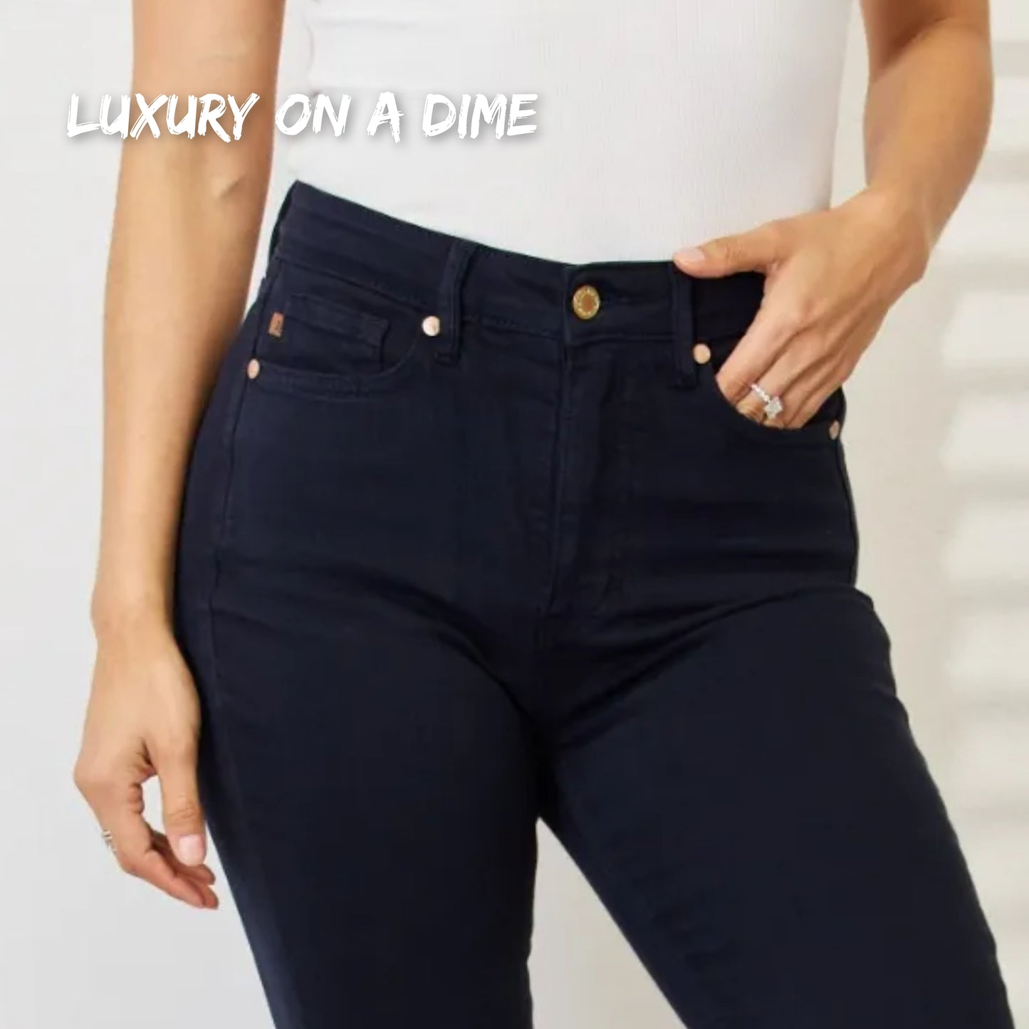 Tummy Control High-Rise Waist Navy Denim Skinny Jean Pants Judy Blue