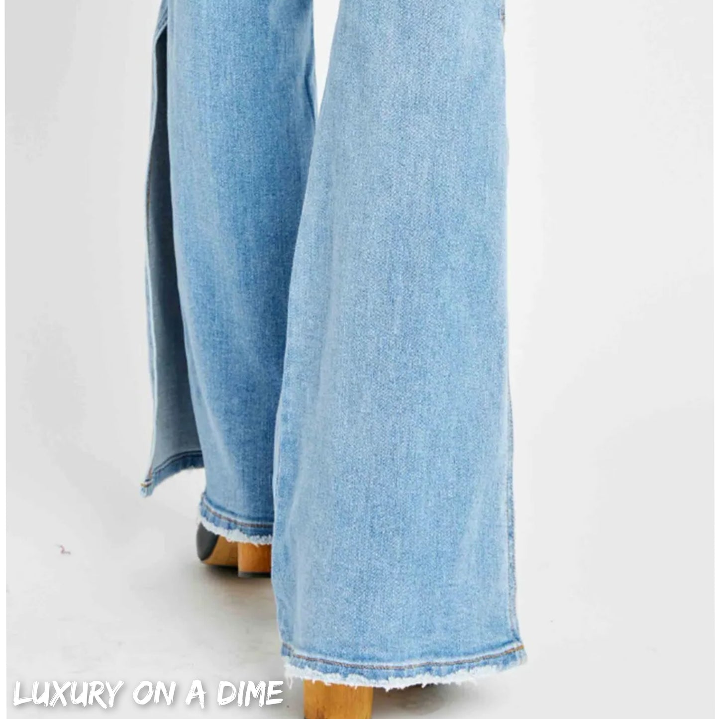 Retro Mid-rise Split Bell Bottom Flare Leg Raw Hem Skinny Judy Blue Jean Pants