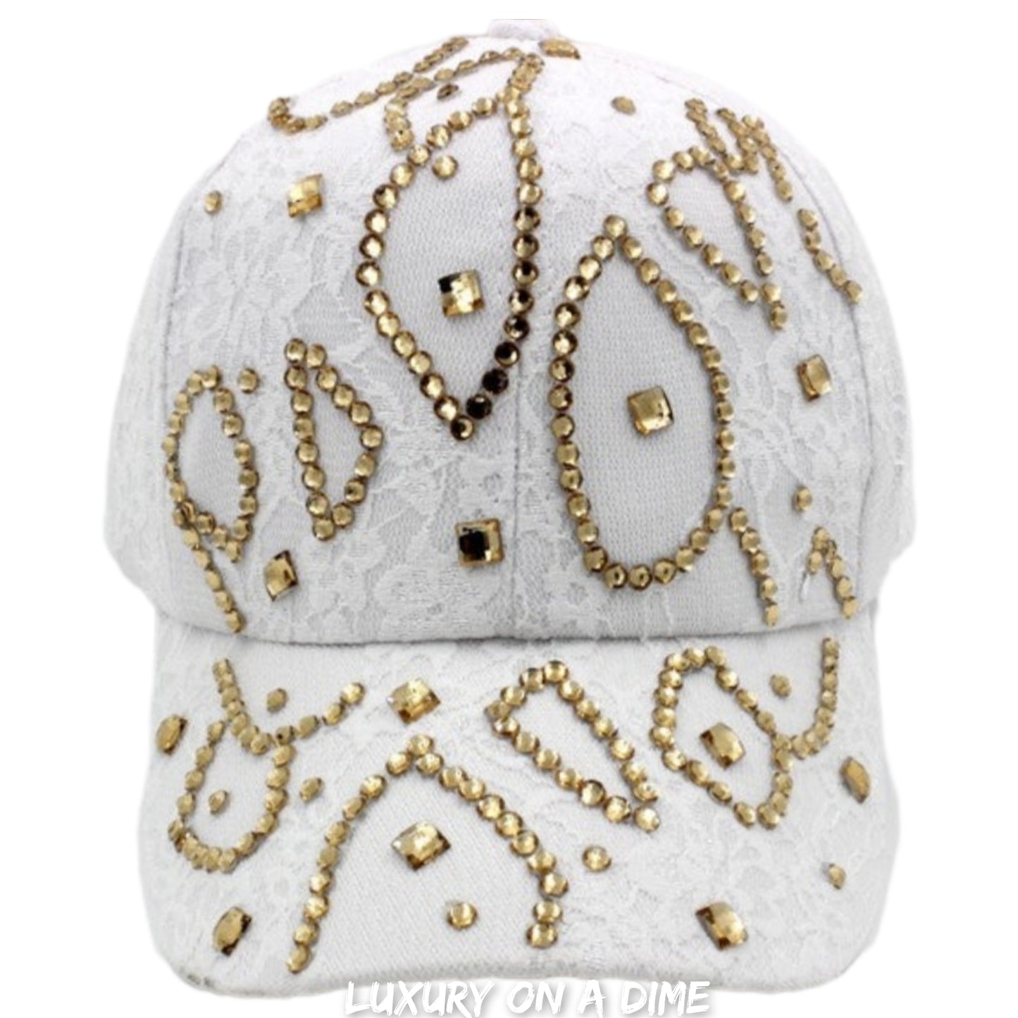 Lace Rhinestone Hat Women Baseball Cap Gold Studded Cotton Glamor Fashion