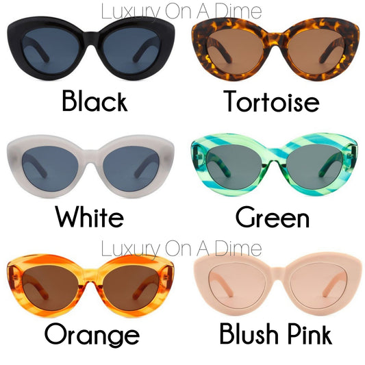 50's Retro Chunky Round Cat Eye Sunglasses UVA UVB Eye Protection Case Included