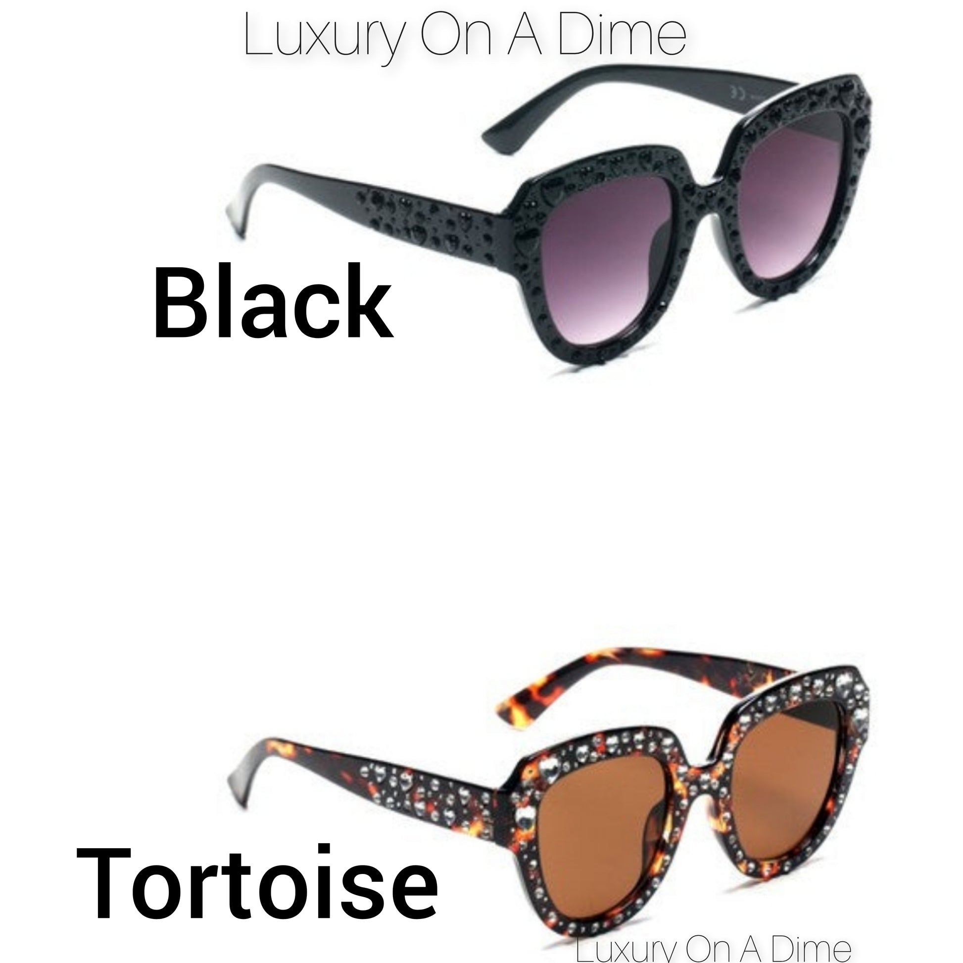Rhinestone Sunglasses Heart Studded Round Cat Eye Women's Fashion UVA UVB Eye Protection Case Included