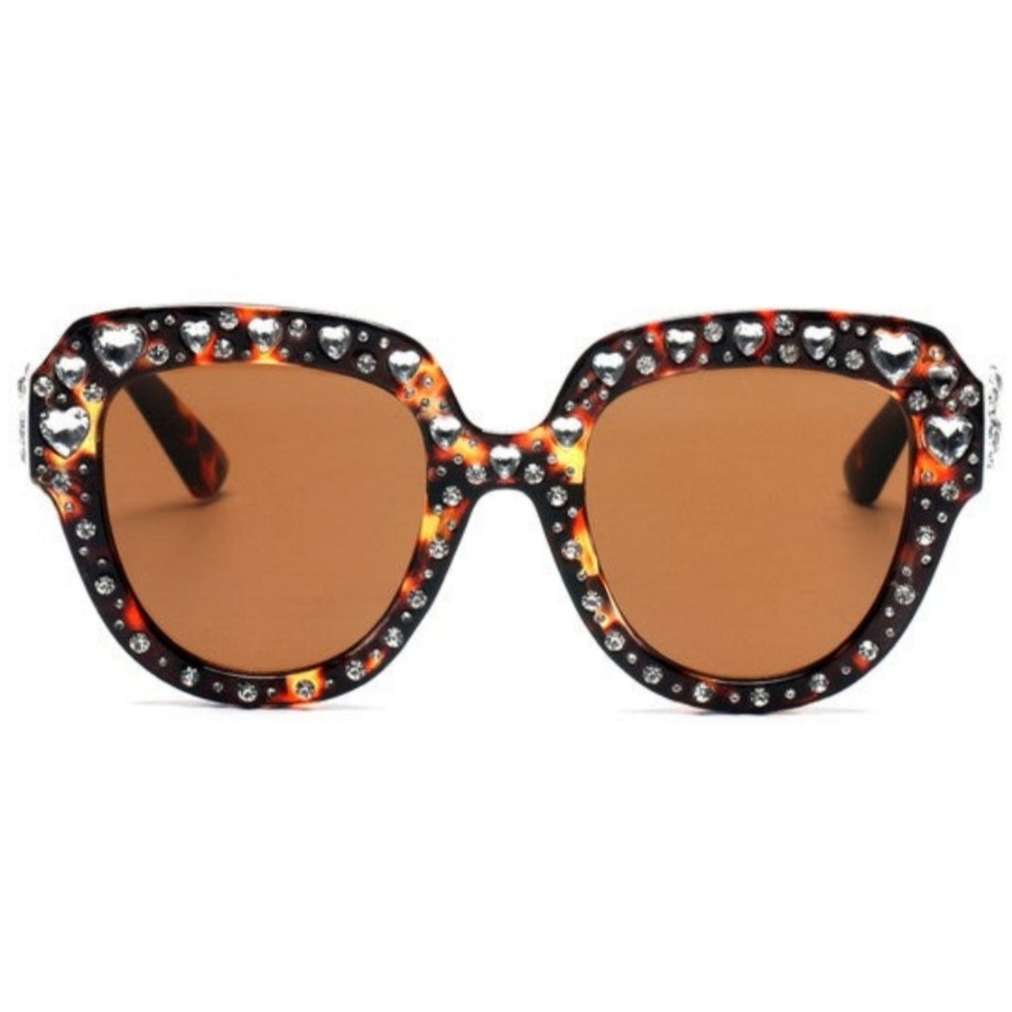 Rhinestone Sunglasses Heart Studded Round Cat Eye Women's Fashion UVA UVB Eye Protection Case Included