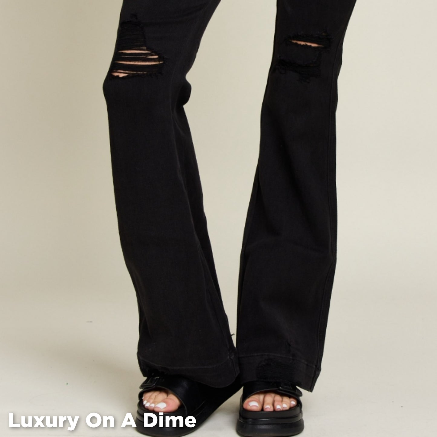 Distressed Tummy Control High Waist Skinny Denim Flare Bell Bottom Jean Pants Judy Blue