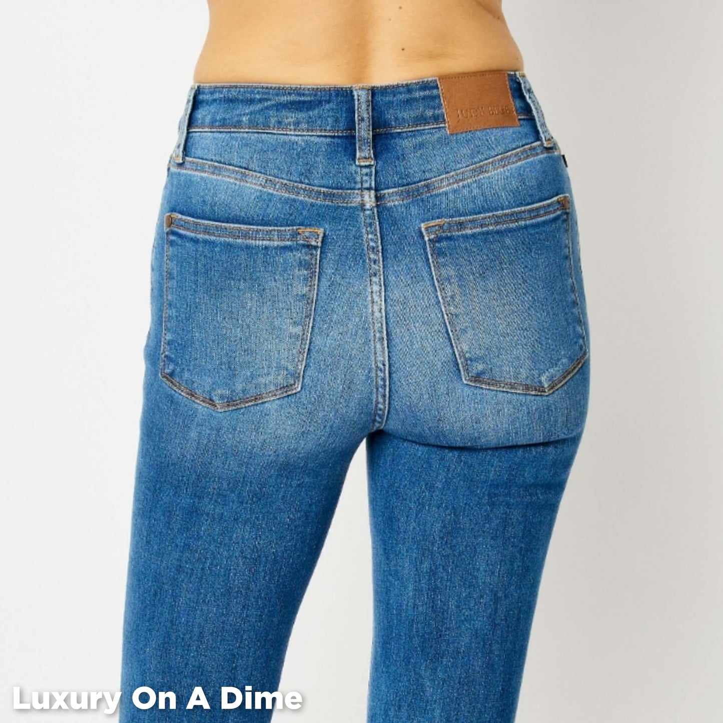 Skinny Stretch Slim Mid-Rise Denim Pants Cuffed Hem Judy Blue Jeans