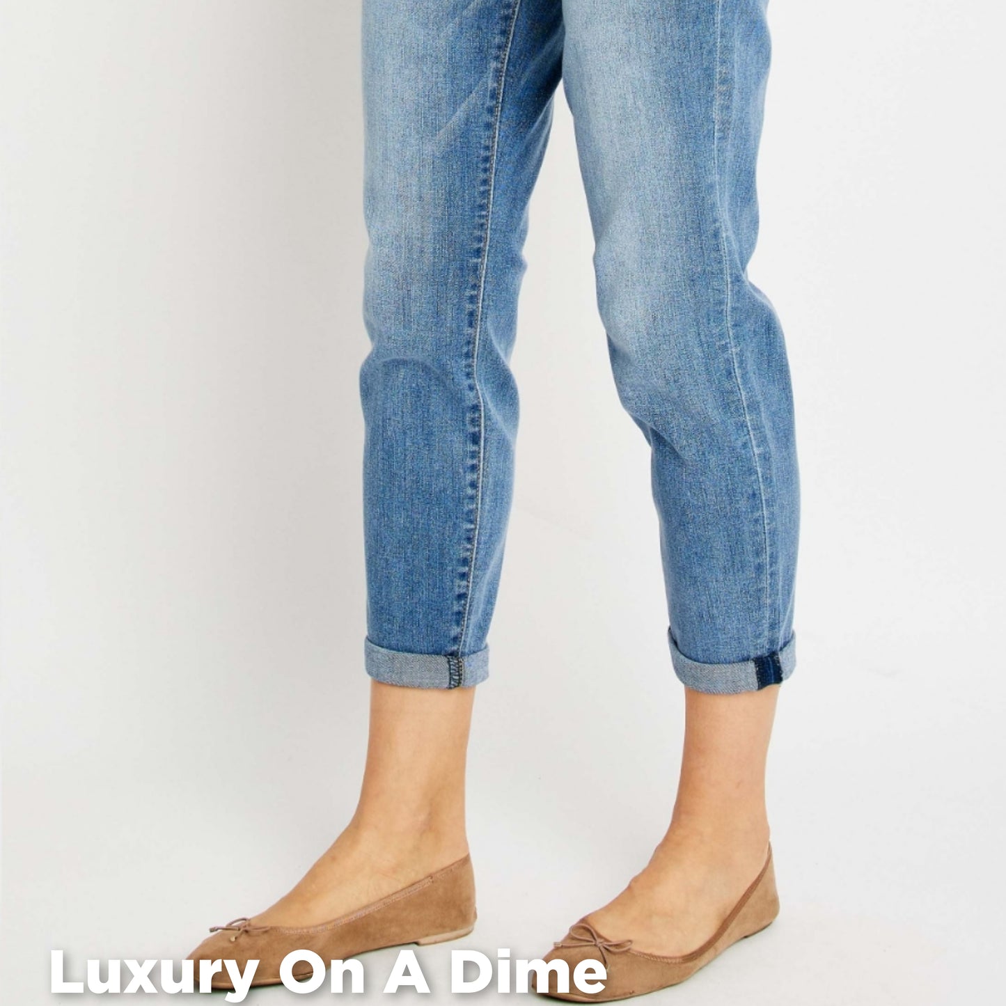 Slim Leg Mid-Rise Stretch Denim Pants Cropped Cuff Hem Mom Jeans Judy Blue