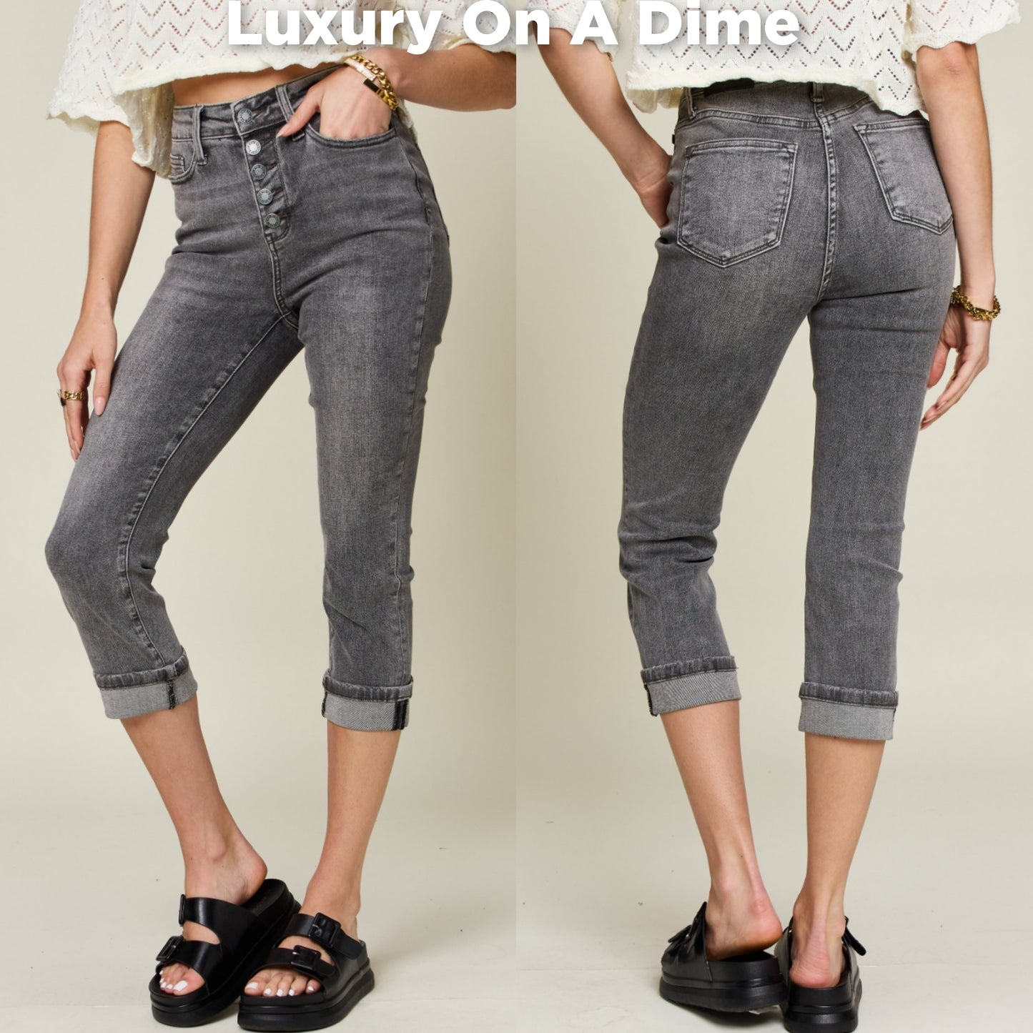 Tummy Control High-Rise Waist Denim Skinny Cuffed Capri Pants Judy Blue Jeans