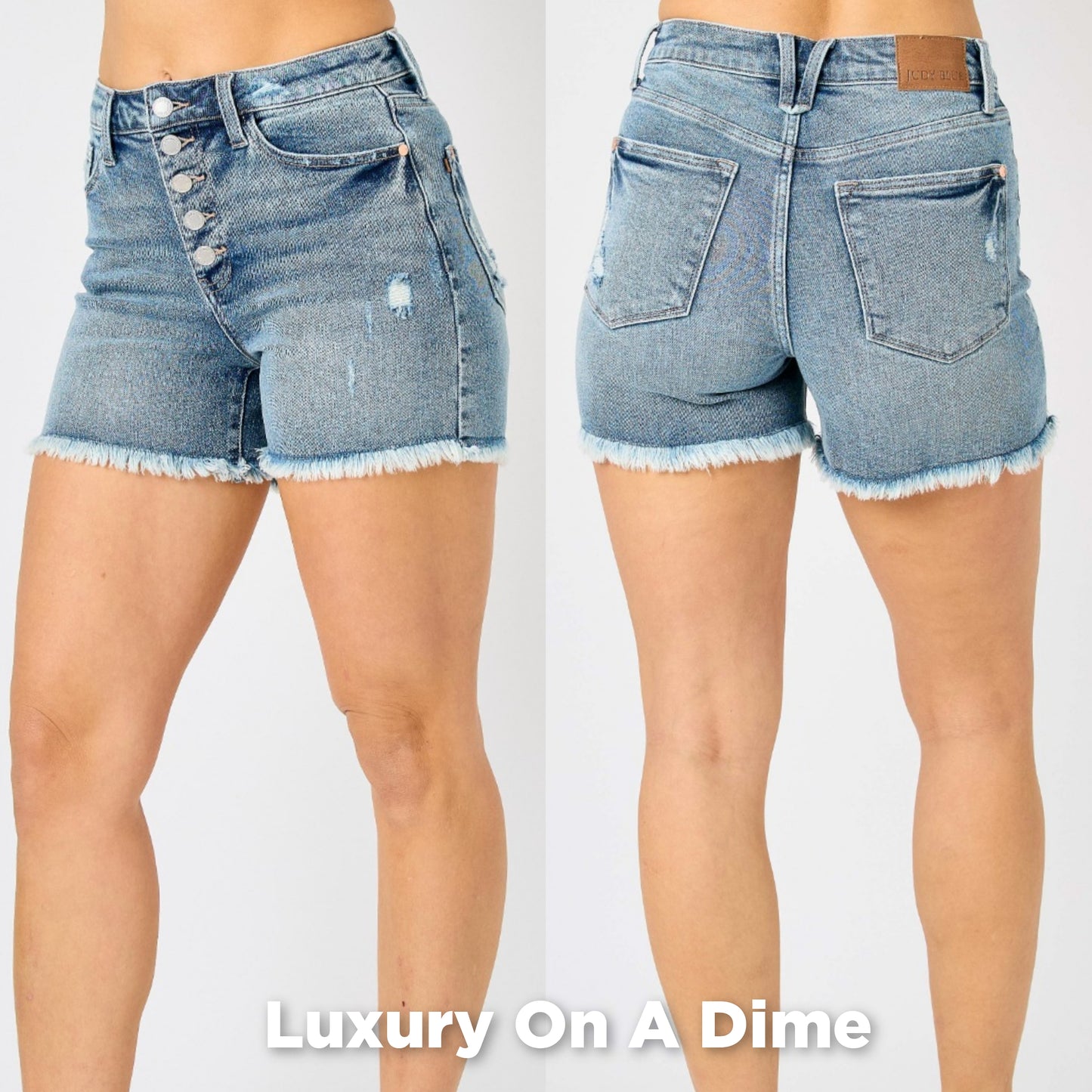 Distressed High Rise Button Fly Denim Jean Shorts Frayed Cut-Off Judy Blue