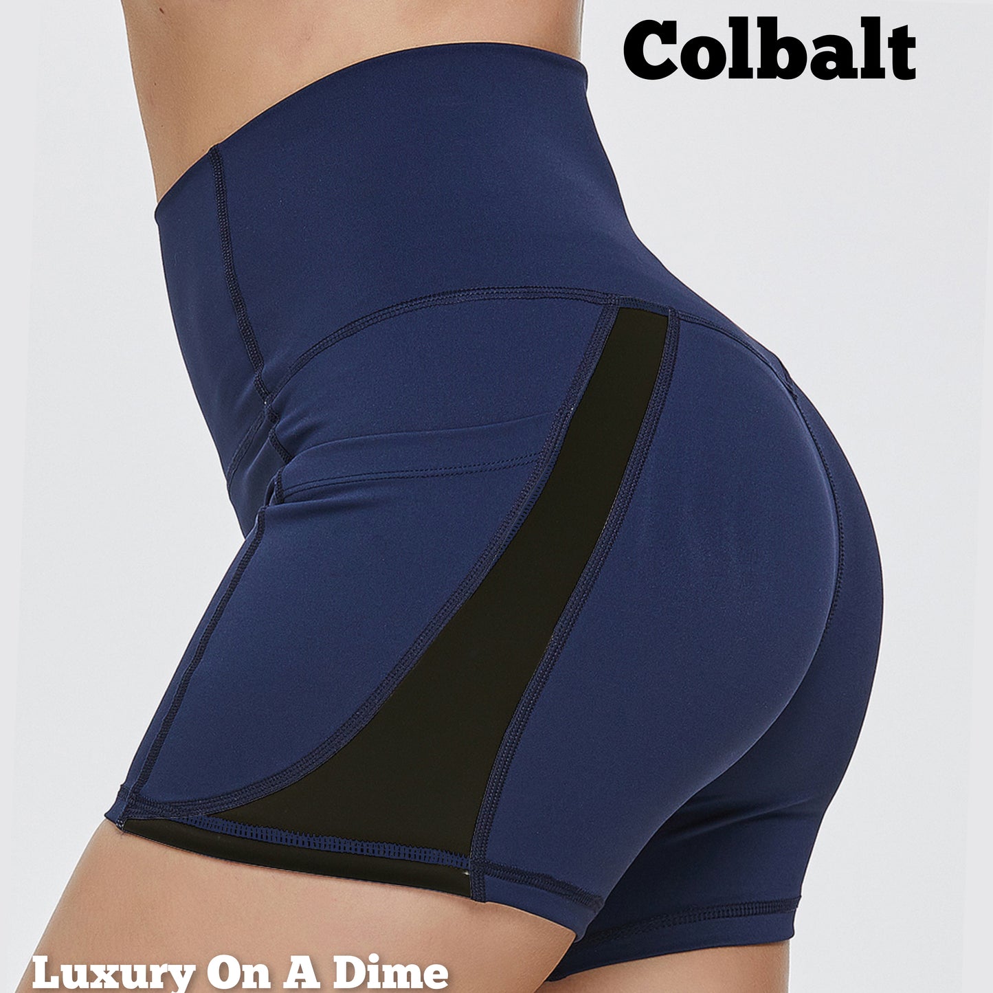 High Rise Waist Pocket Athletic Shorts Wide Waistband Contrasting Stripe Activewear