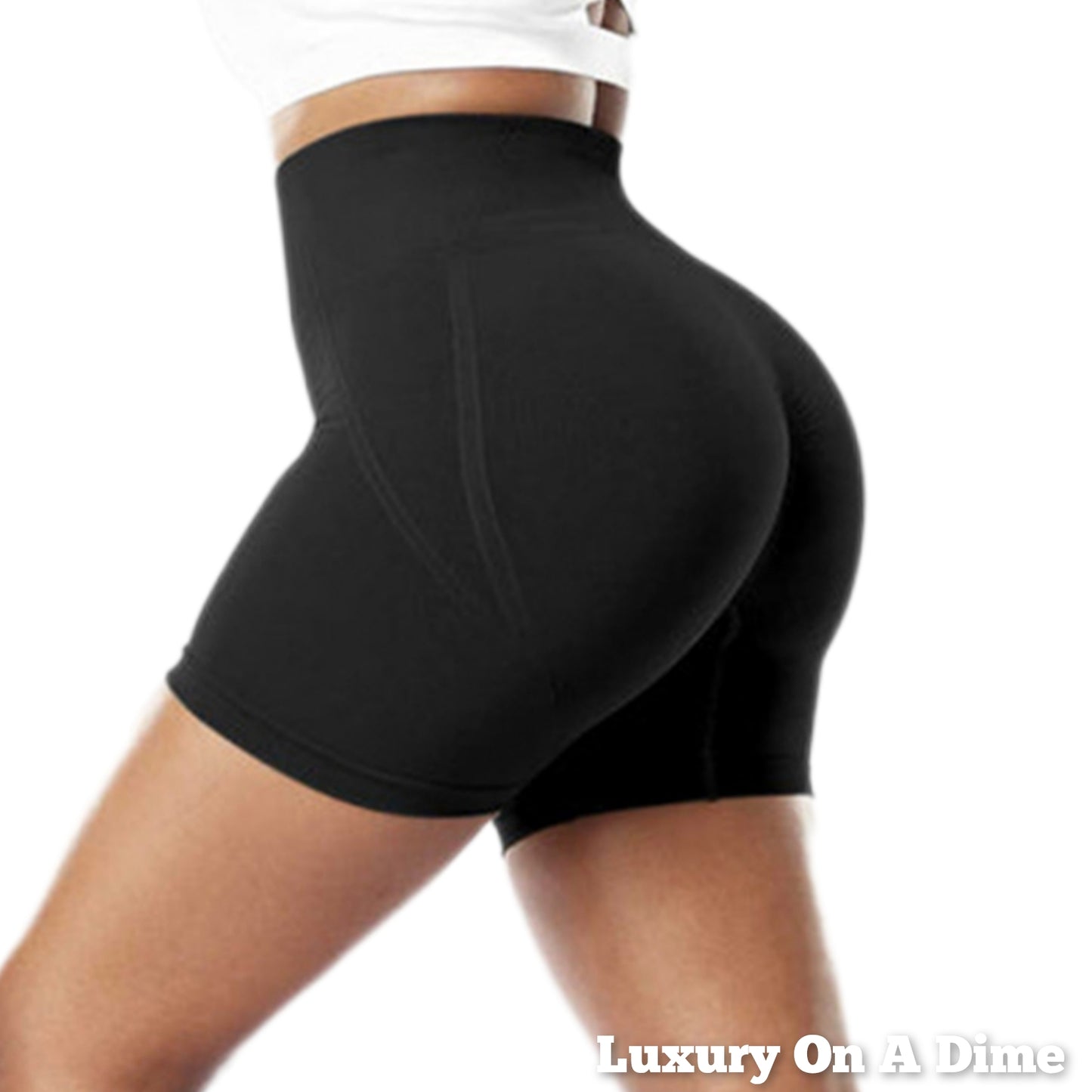Active High Rise Waist Contour Lines Athletic Shorts Wide Waistband Activewear