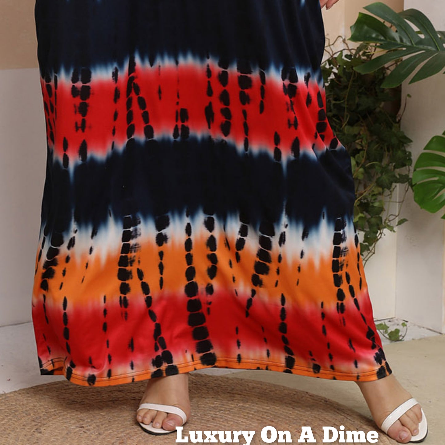 Retro Tie-Dye Sleeveless Adjustable Tie Spaghetti Strap Maxi Dress