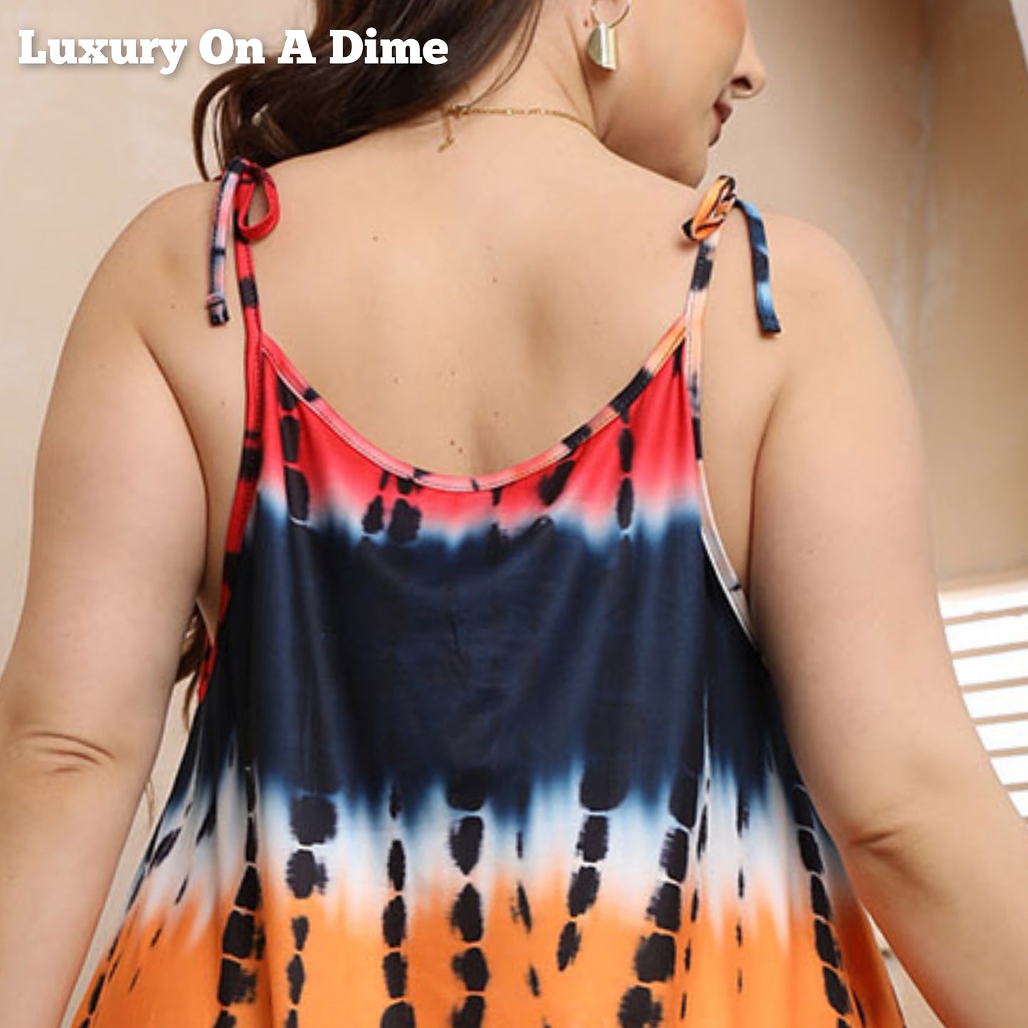 Retro Tie-Dye Sleeveless Adjustable Tie Spaghetti Strap Maxi Dress