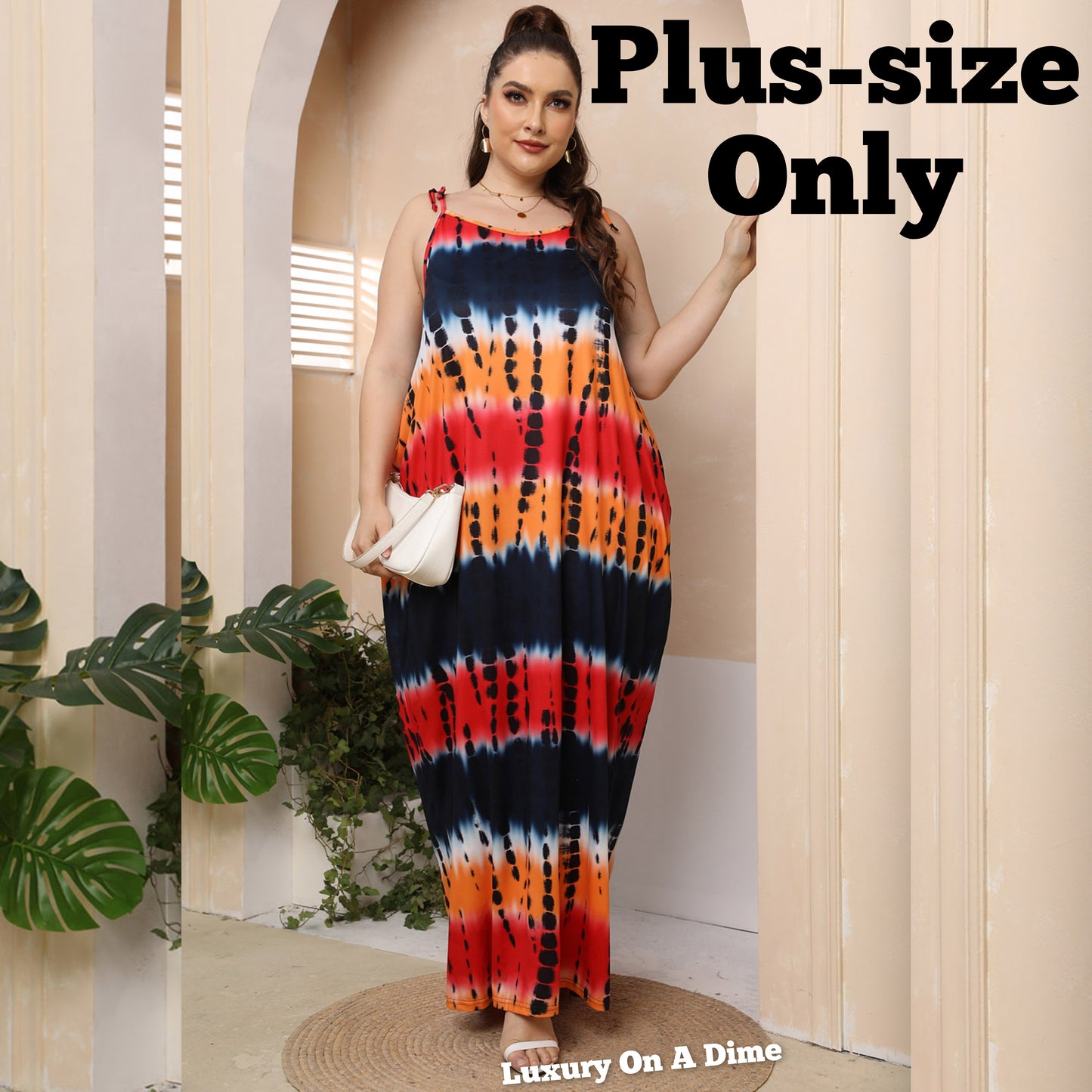 Retro Tie-Dye Sleeveless Adjustable Tie Spaghetti Strap Maxi Dress