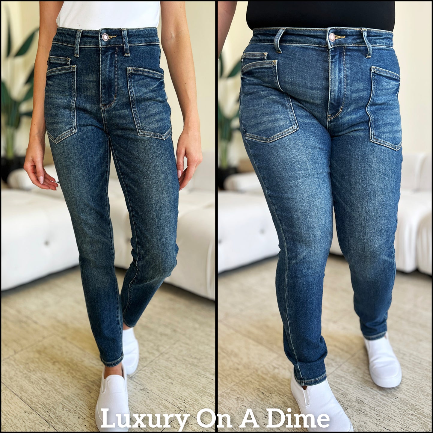 High Waist Skinny Stretch Slim Retro 90s Mom Patch Pocket Jean Pants Judy Blue