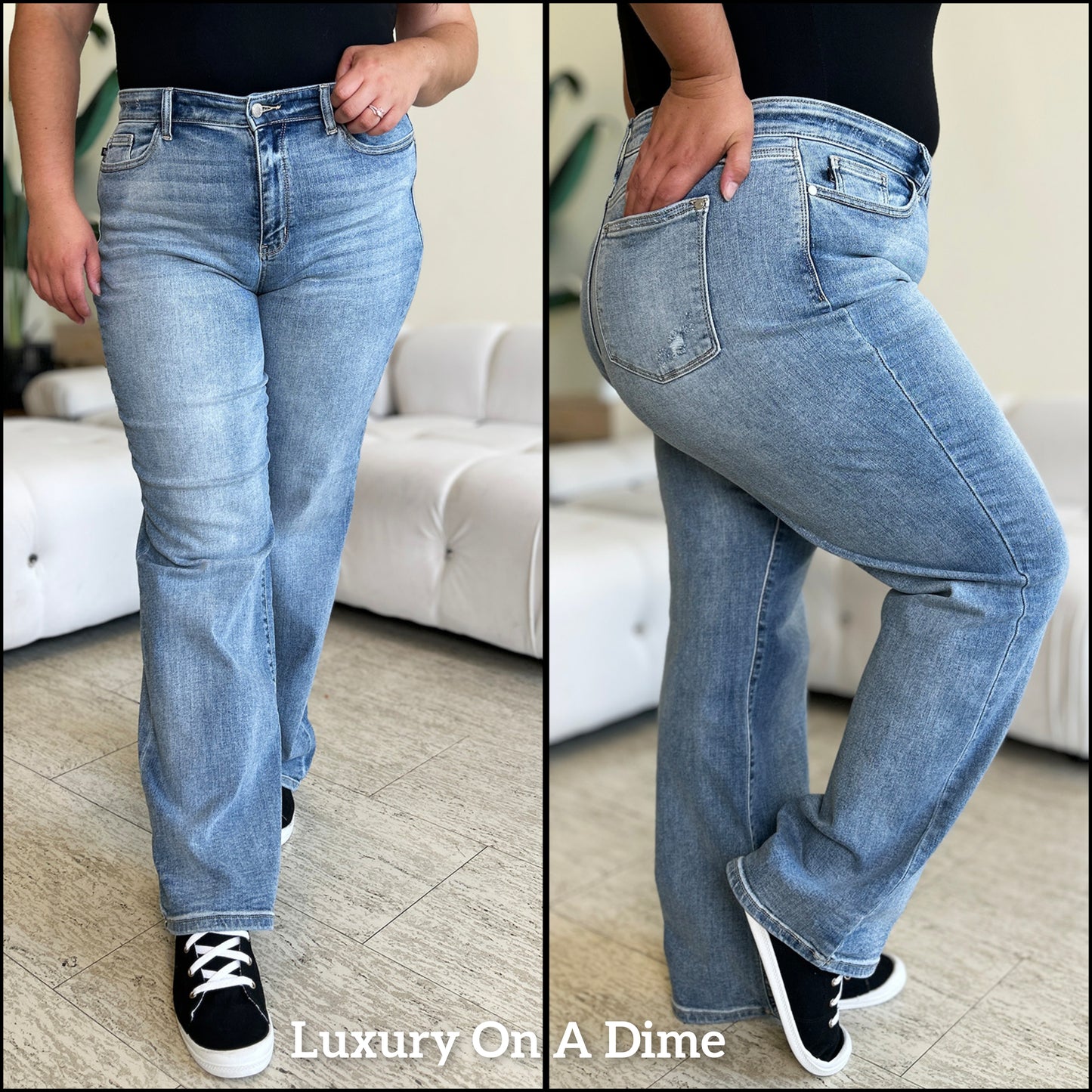 Judy Blue High-Rise Waist Denim Boyfriend Loose Fit Straight Leg Jean Pants