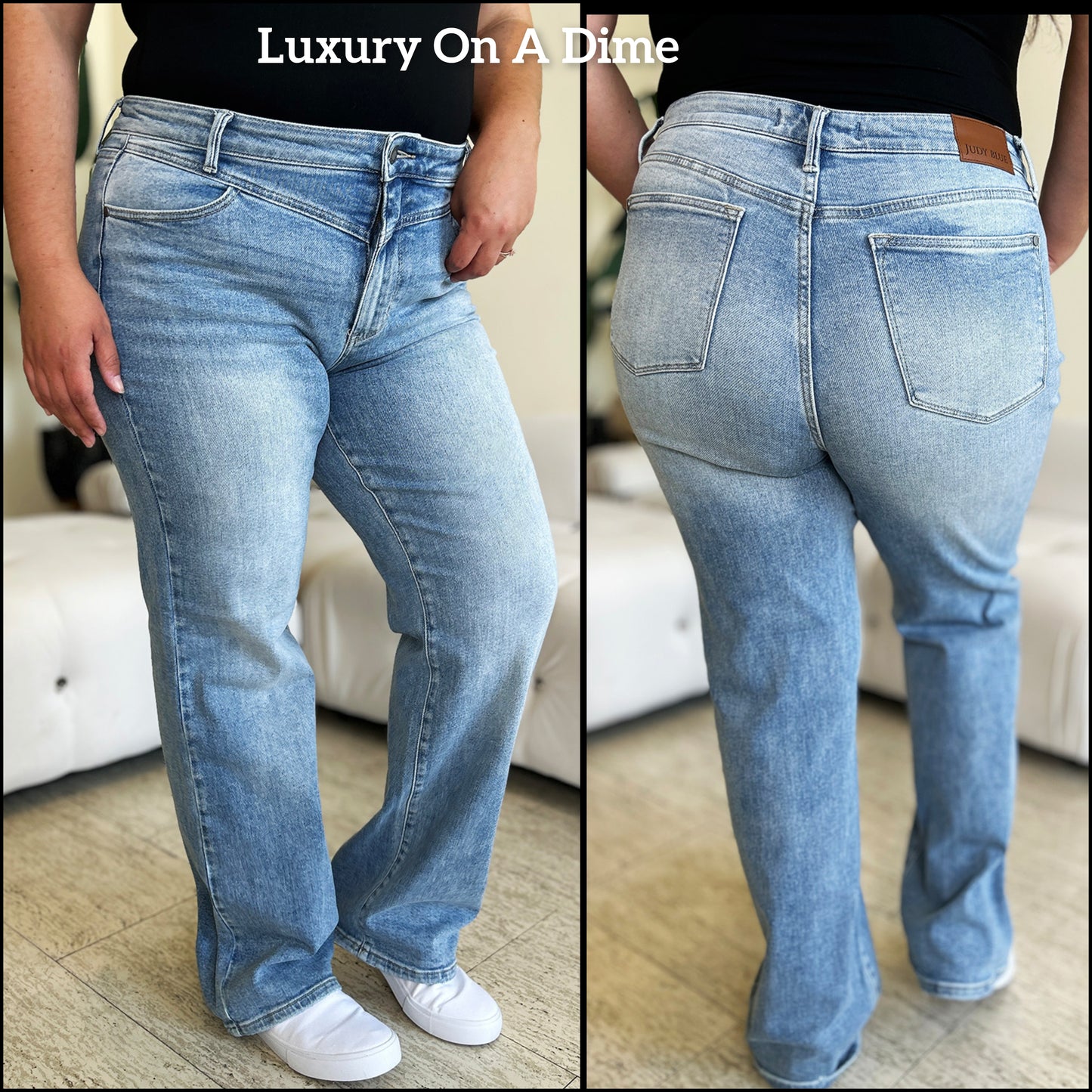 Judy Blue Wide Leg Retro High-Rise Waist  Medium Wash Classic Denim Jean Pants