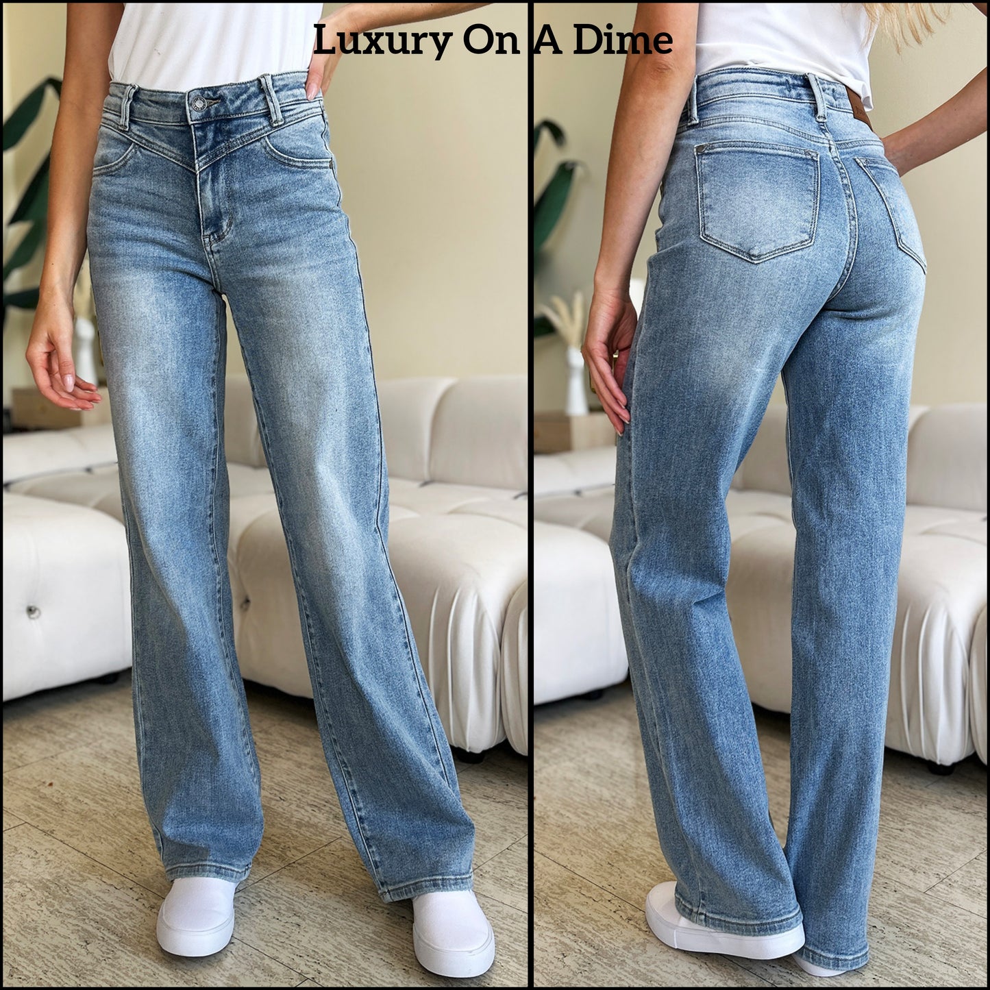 Judy Blue Wide Leg Retro High-Rise Waist  Medium Wash Classic Denim Jean Pants