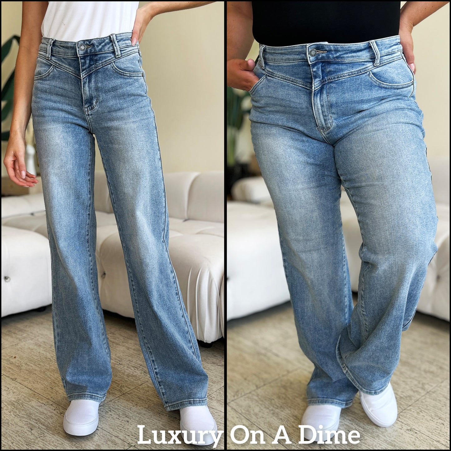 Judy Blue Wide Leg Retro High-Rise Waist  Medium Wash Classic Denim Jean Pants