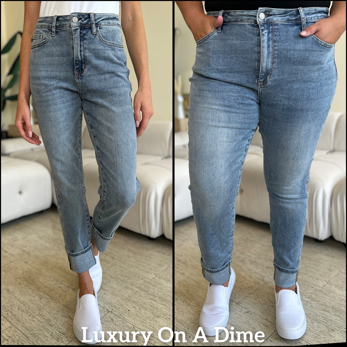 Judy Blue High Rise Waist Skinny Stretch Slim Fit Denim Cuffed Hem Jean Pants