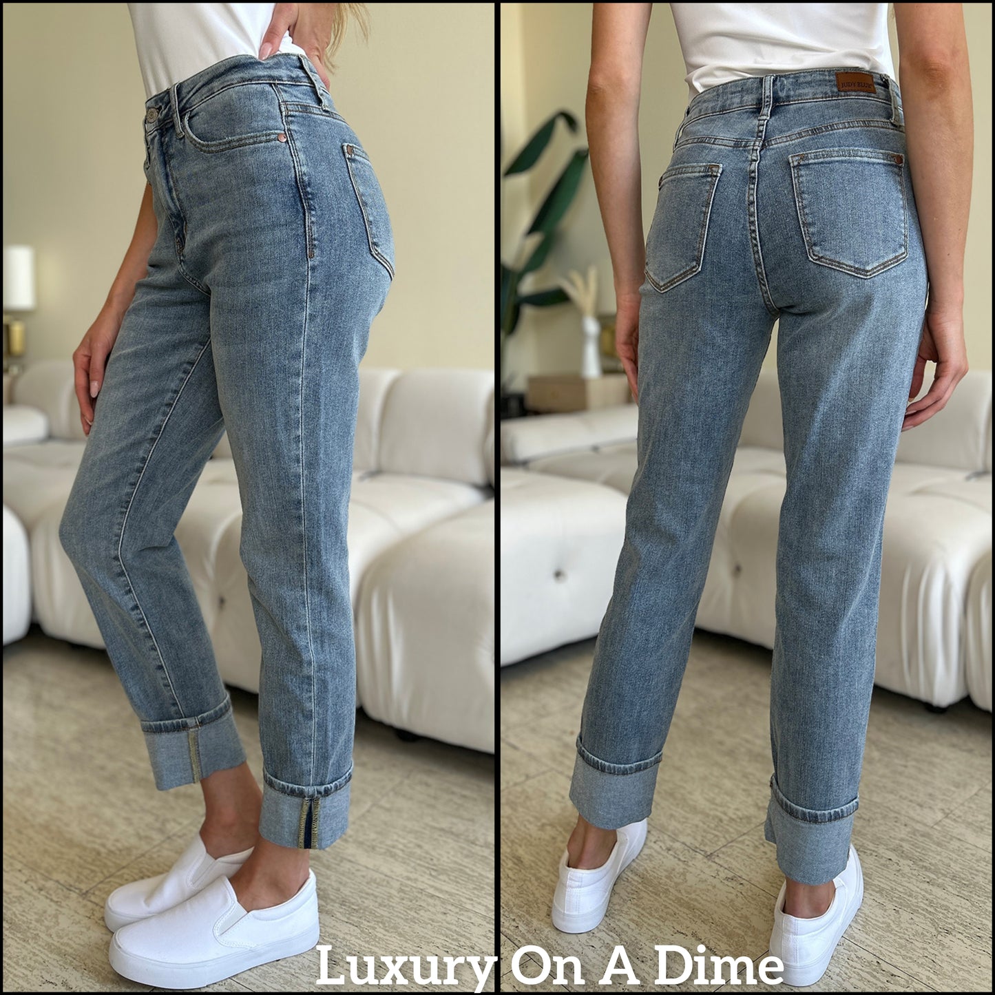 Judy Blue High Rise Waist Skinny Stretch Slim Fit Denim Cuffed Hem Jean Pants