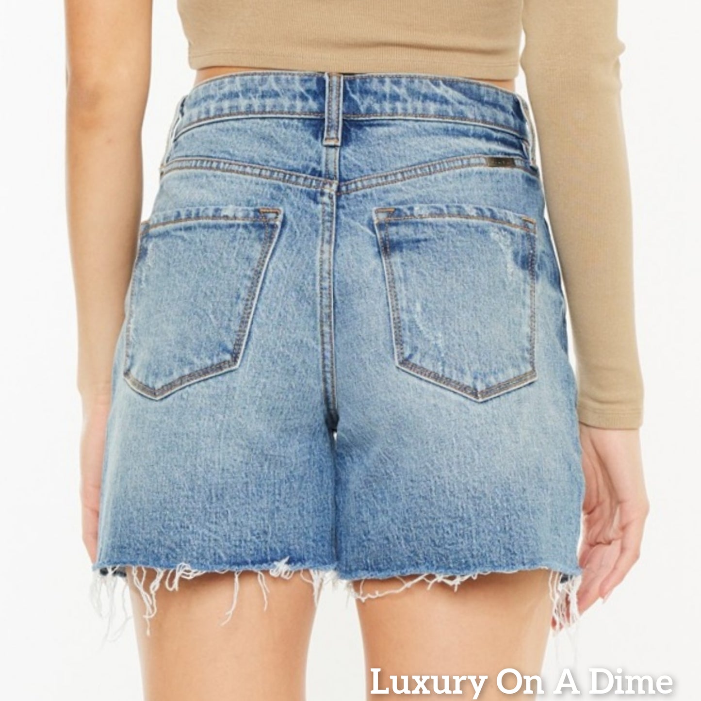 KanCan High Rise Waist Distressed Denim Cut-off Frayed Hem Acid Wash Jean Shorts