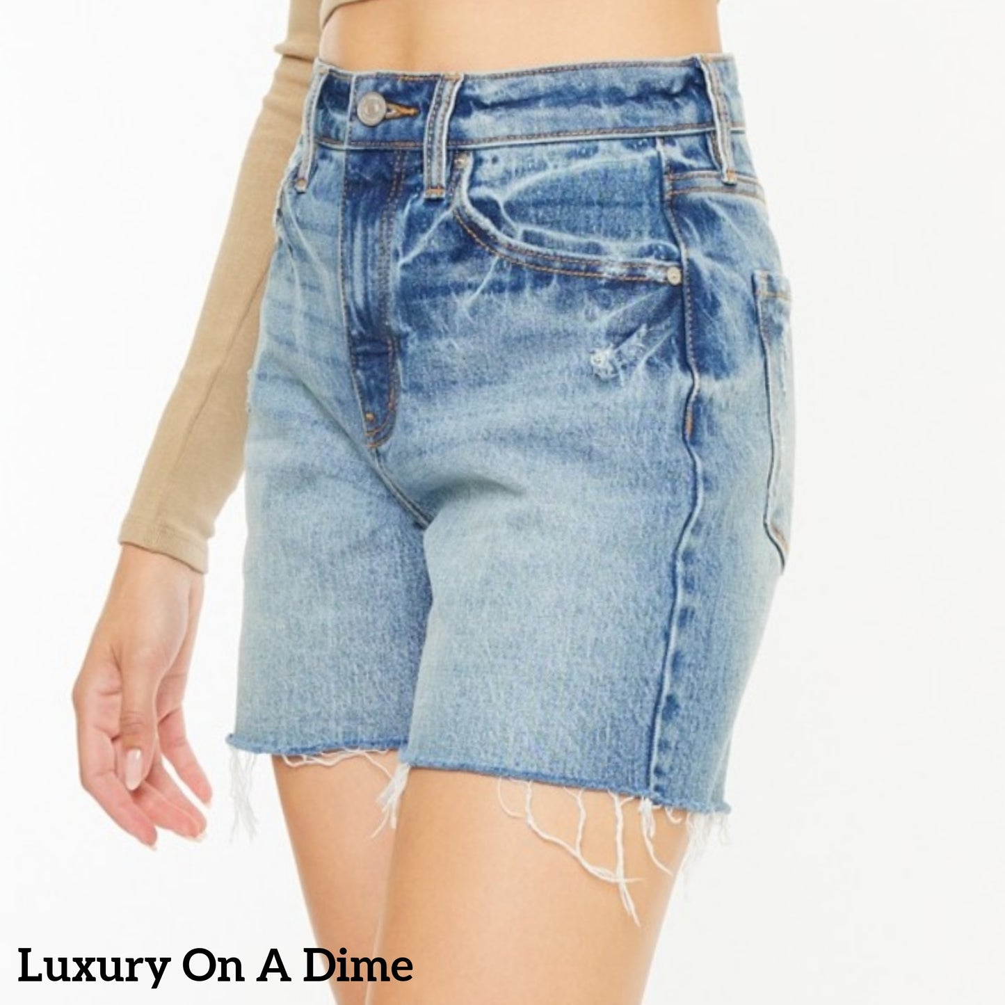 KanCan High Rise Waist Distressed Denim Cut-off Frayed Hem Acid Wash Jean Shorts