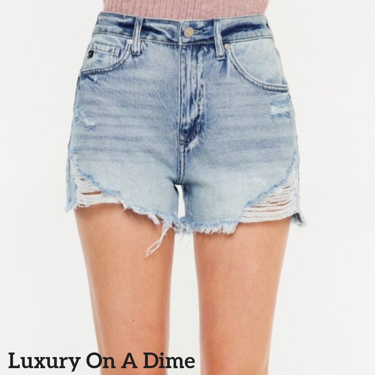 KanCan Distressed Torn High Rise Waist Denim Cut-off Frayed Hem Jean Shorts