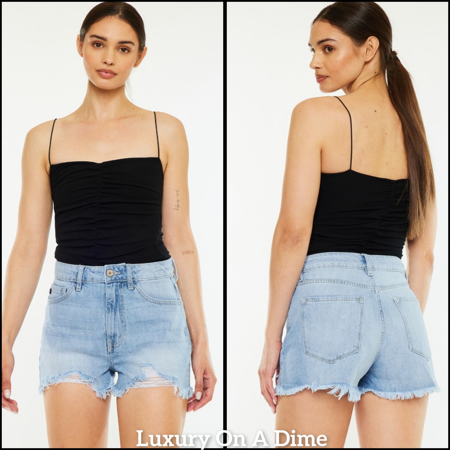 KanCan Torn High Rise Waist Denim Frayed Cut-off Hem Distressed Jean Shorts