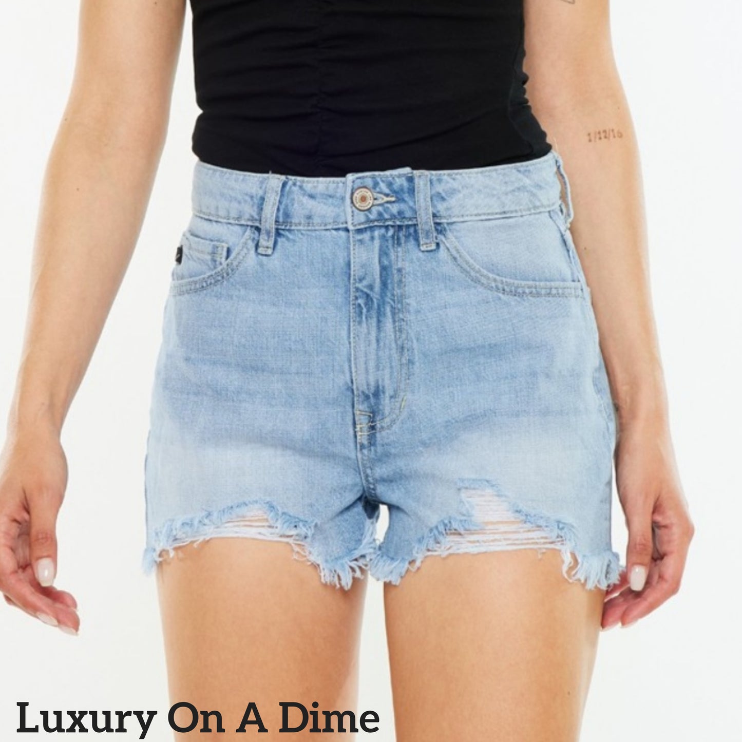 KanCan Torn High Rise Waist Denim Frayed Cut-off Hem Distressed Jean Shorts