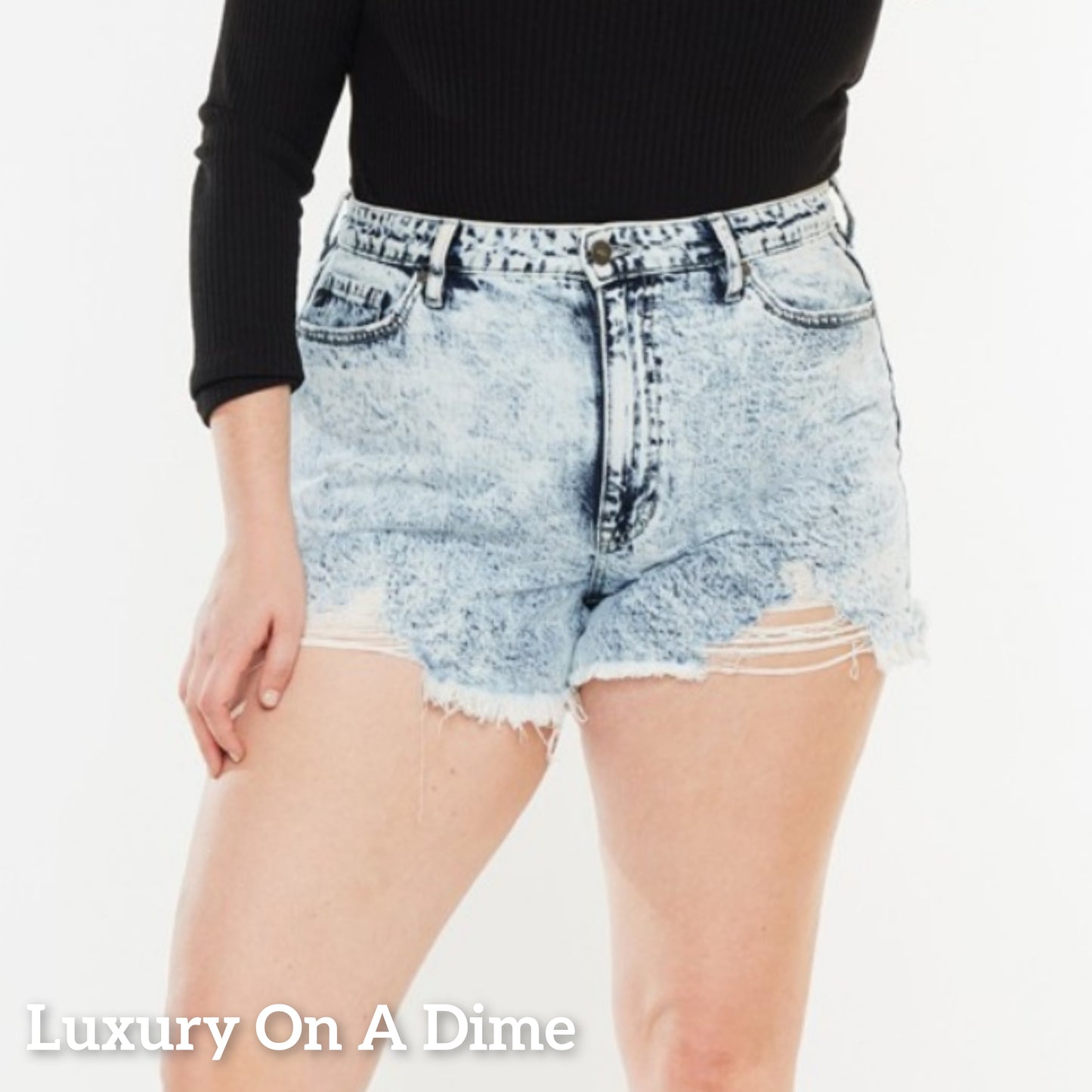 KanCan Acid Wash Torn High Rise Waist Denim Frayed Cut-off Distressed Jean Shorts