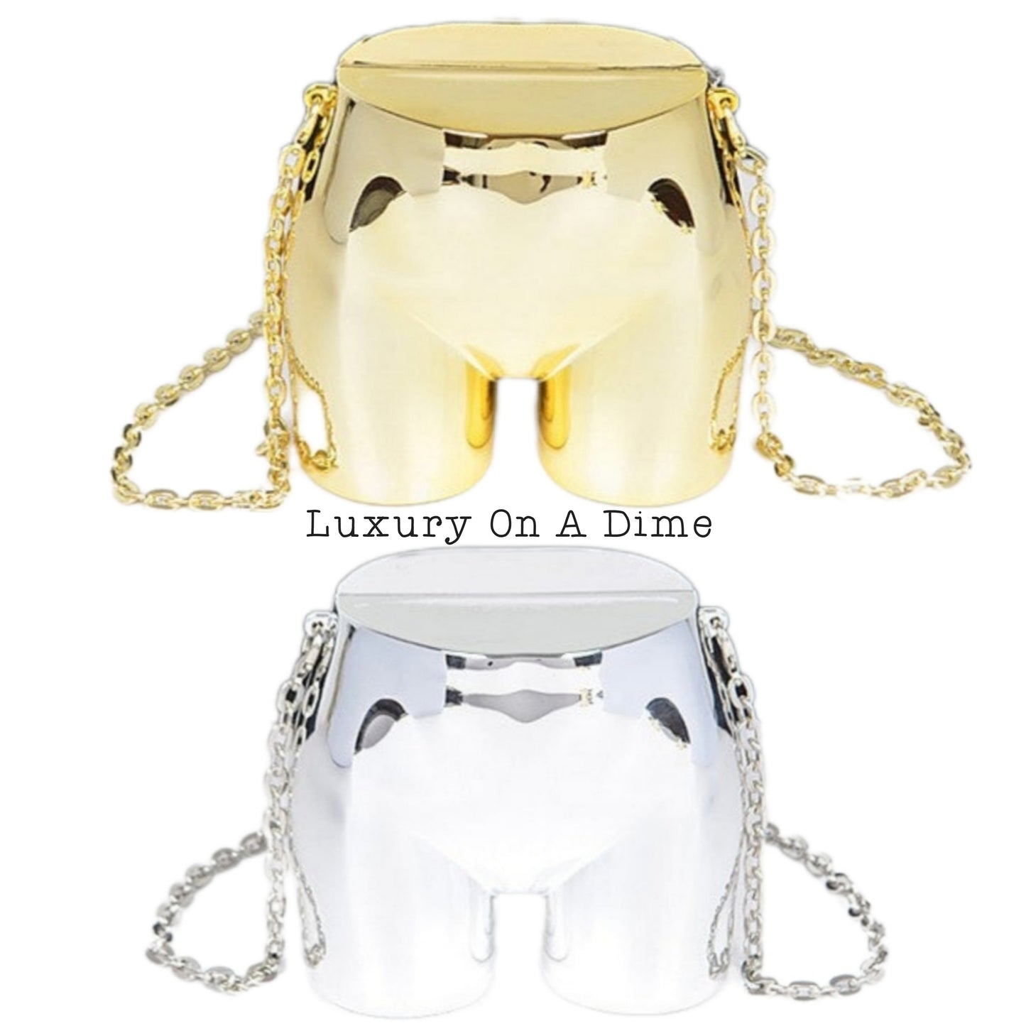 Novelty Butt Shape Convertible Metallic Clutch Crossbody Swing Shoulder Bag