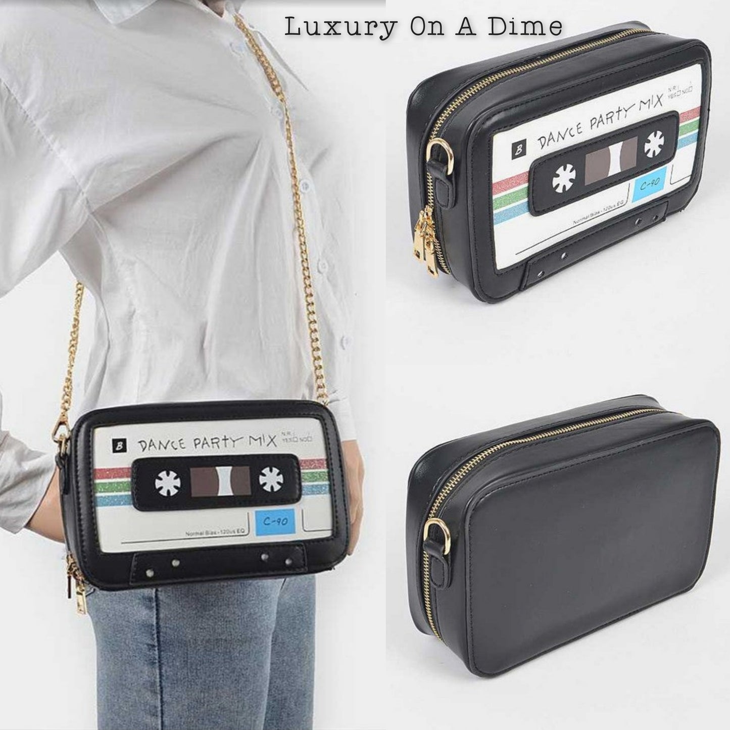 Retro 80s Vintage Cassette Tape Novelty Purse Convertible Clutch Crossbody Bag