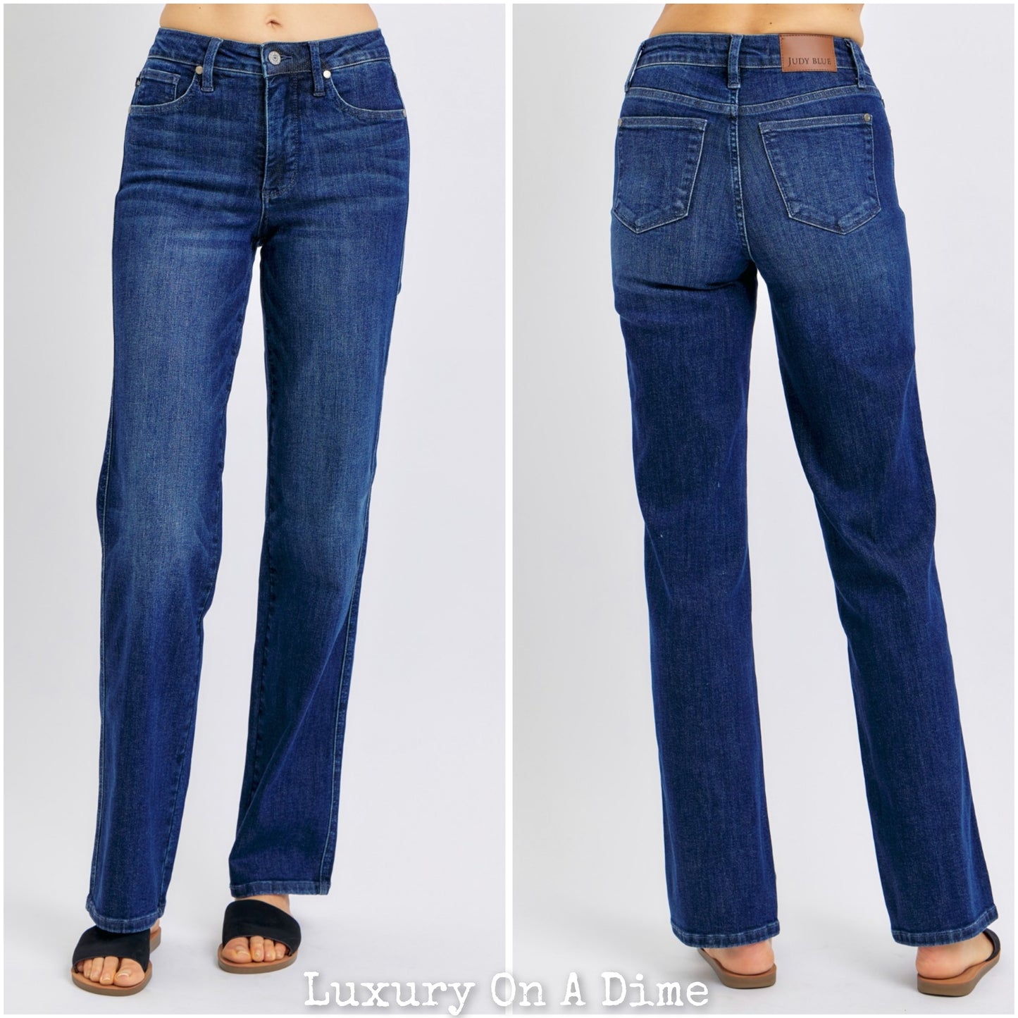 High-Rise Waist Denim Classic Boyfriend Straight Leg Jean Pants Dark Judy Blue