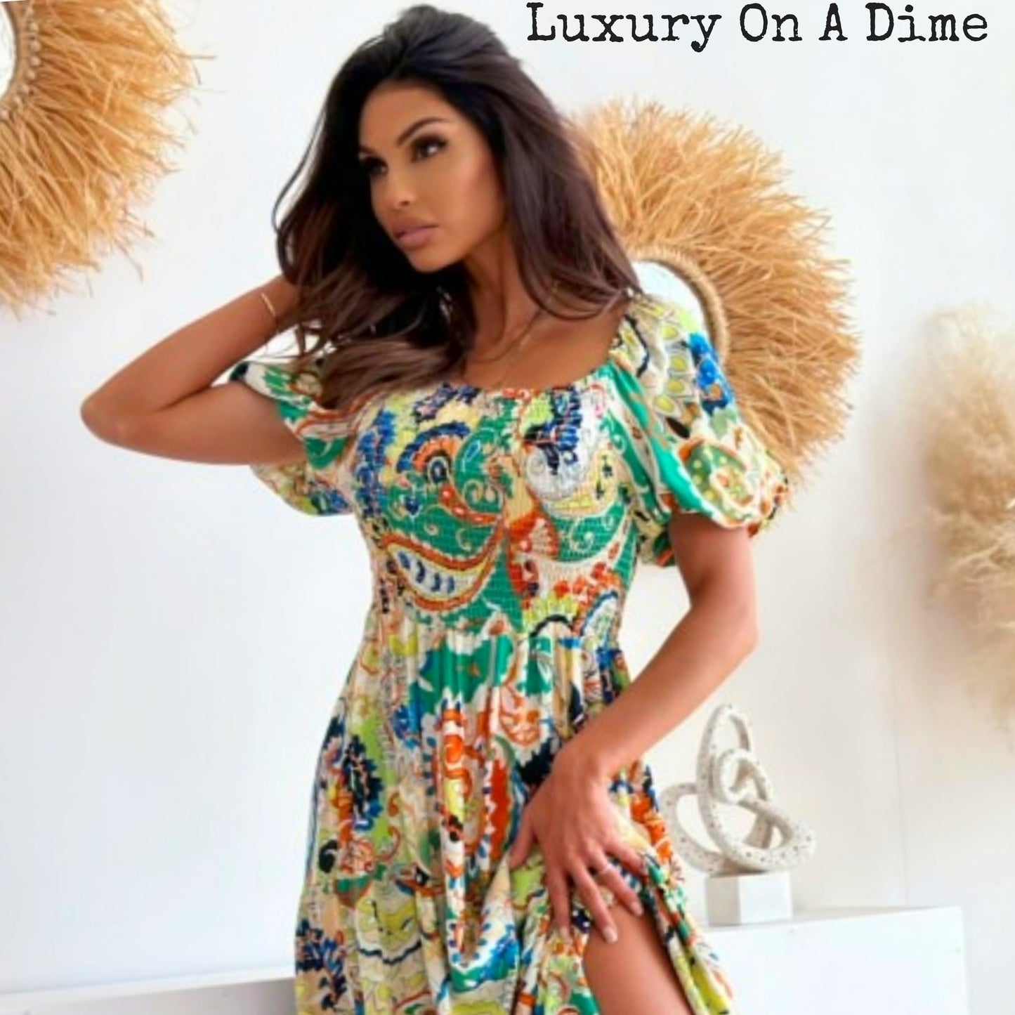 Retro Paisley Floral Smocked Bodice Tiered Colorful Summer Boho Maxi Dress