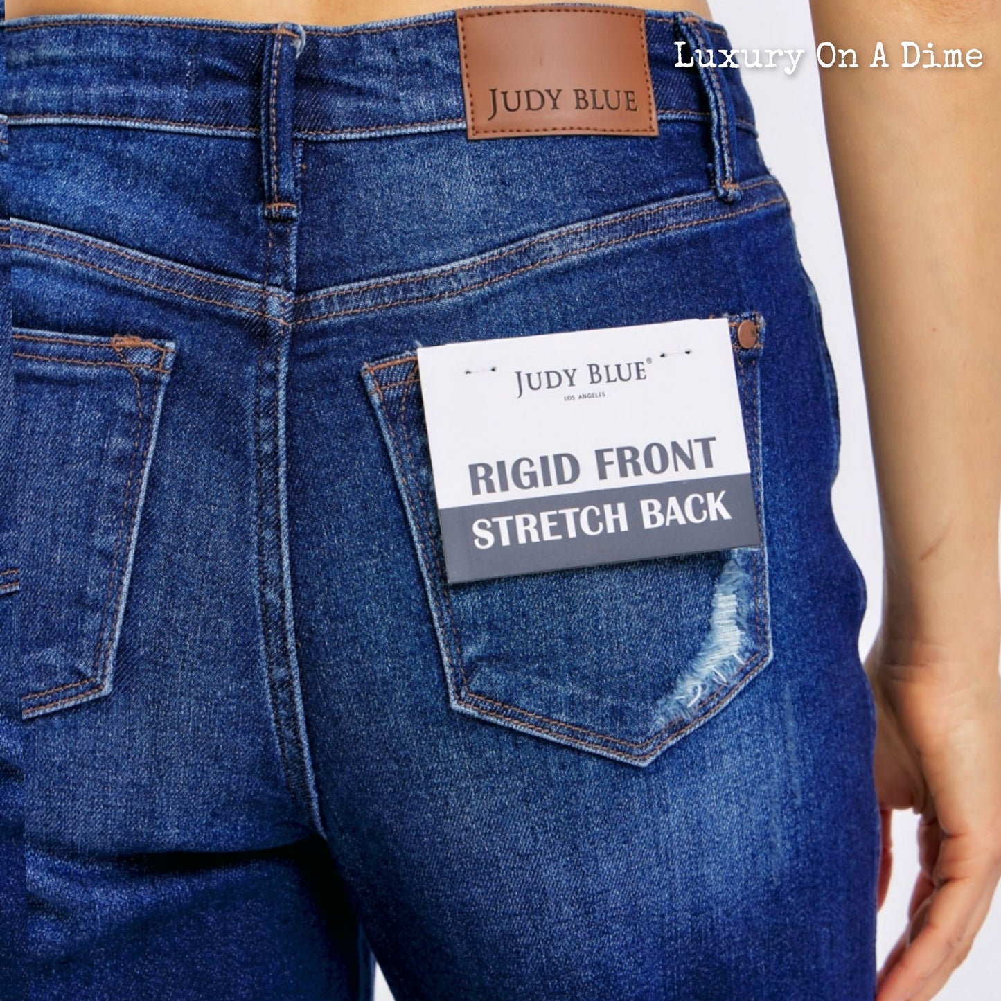 Judy Blue Tummy Control High-Rise Distressed Ridged Front Stretch Straight Leg Jeans Denim Pants