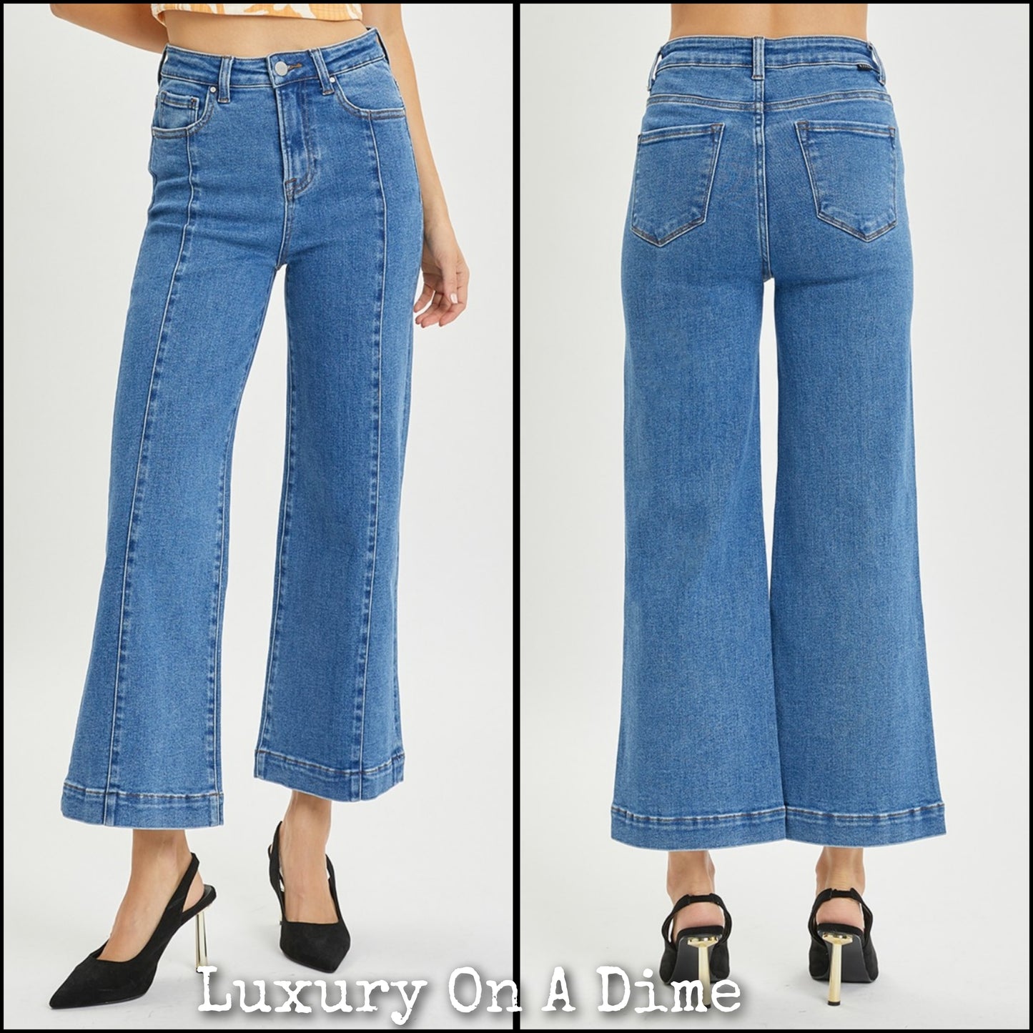 RISEN High-Rise Jeans Retro Wide Leg Front Seam Boyfriend Denim Pants