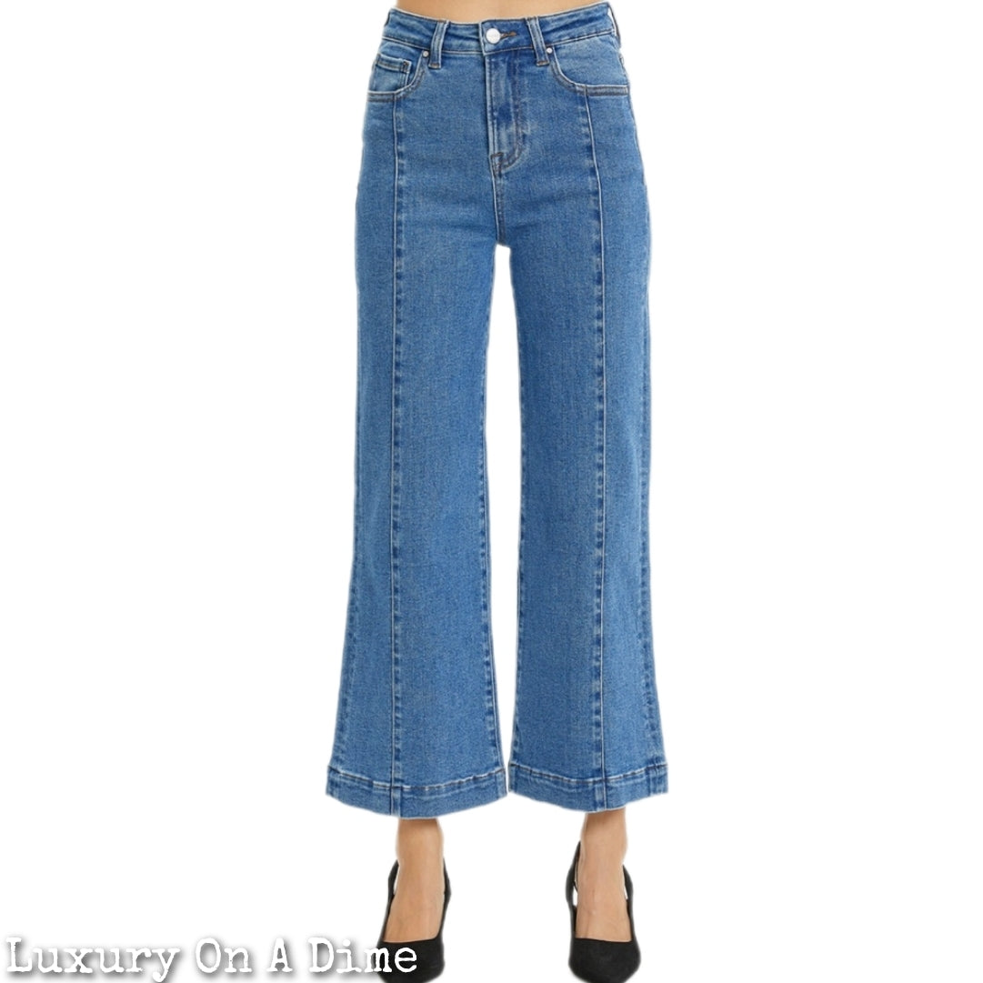 RISEN High-Rise Jeans Retro Wide Leg Front Seam Boyfriend Denim Pants